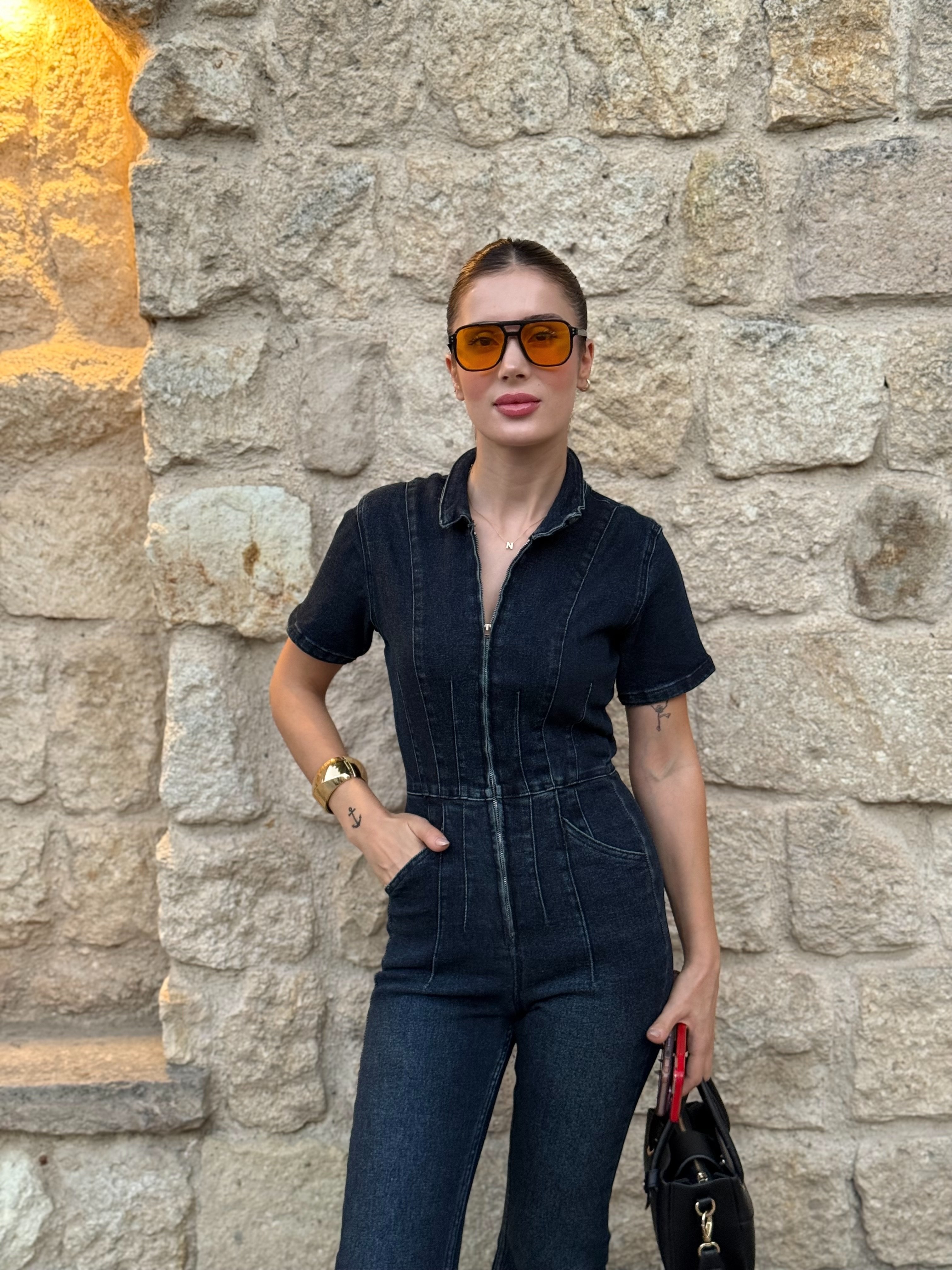 Yarım Fermuarlı Polo Yaka Tulum - Lacivert