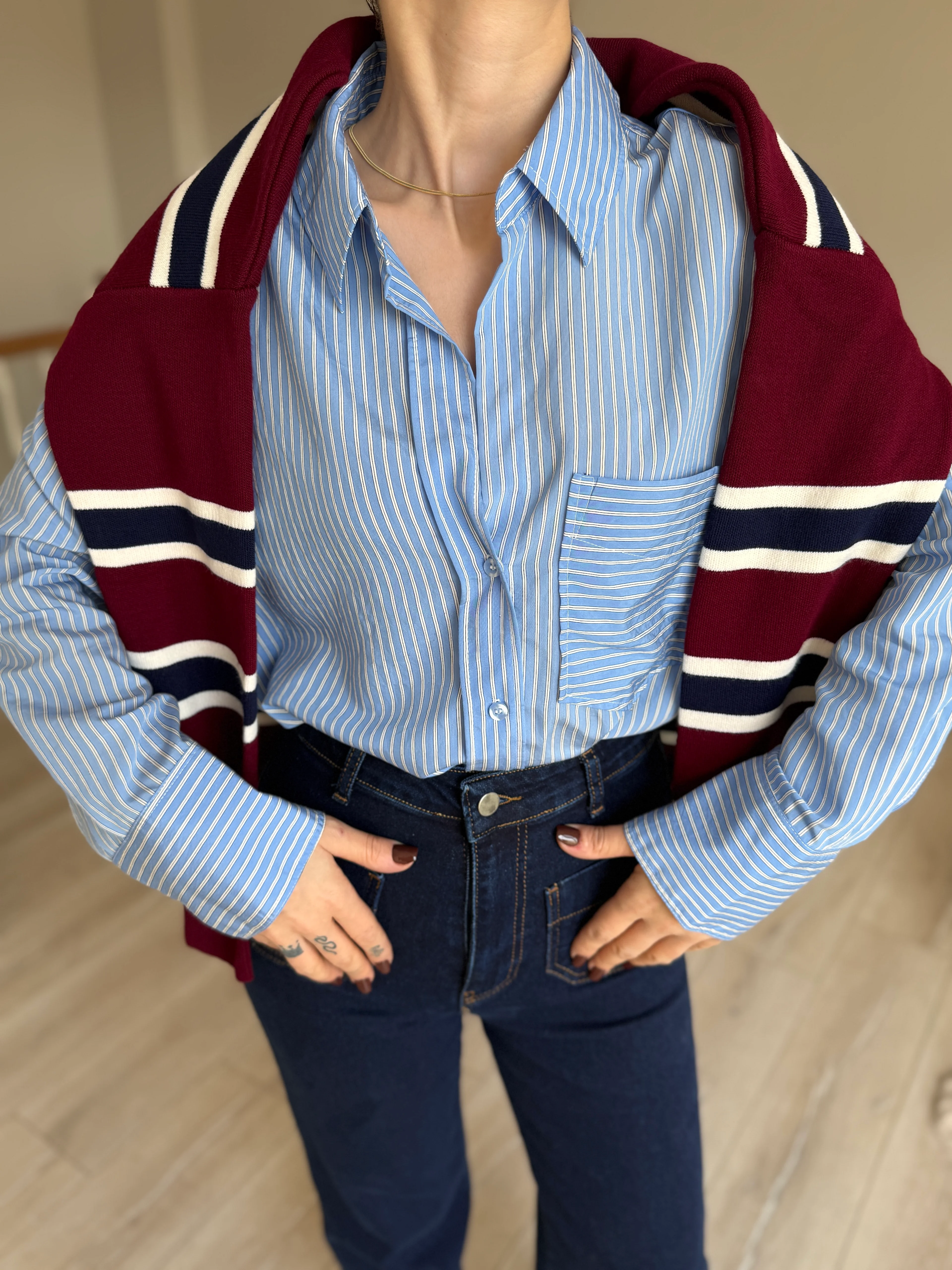 Çizgili Polo Yaka Kazak