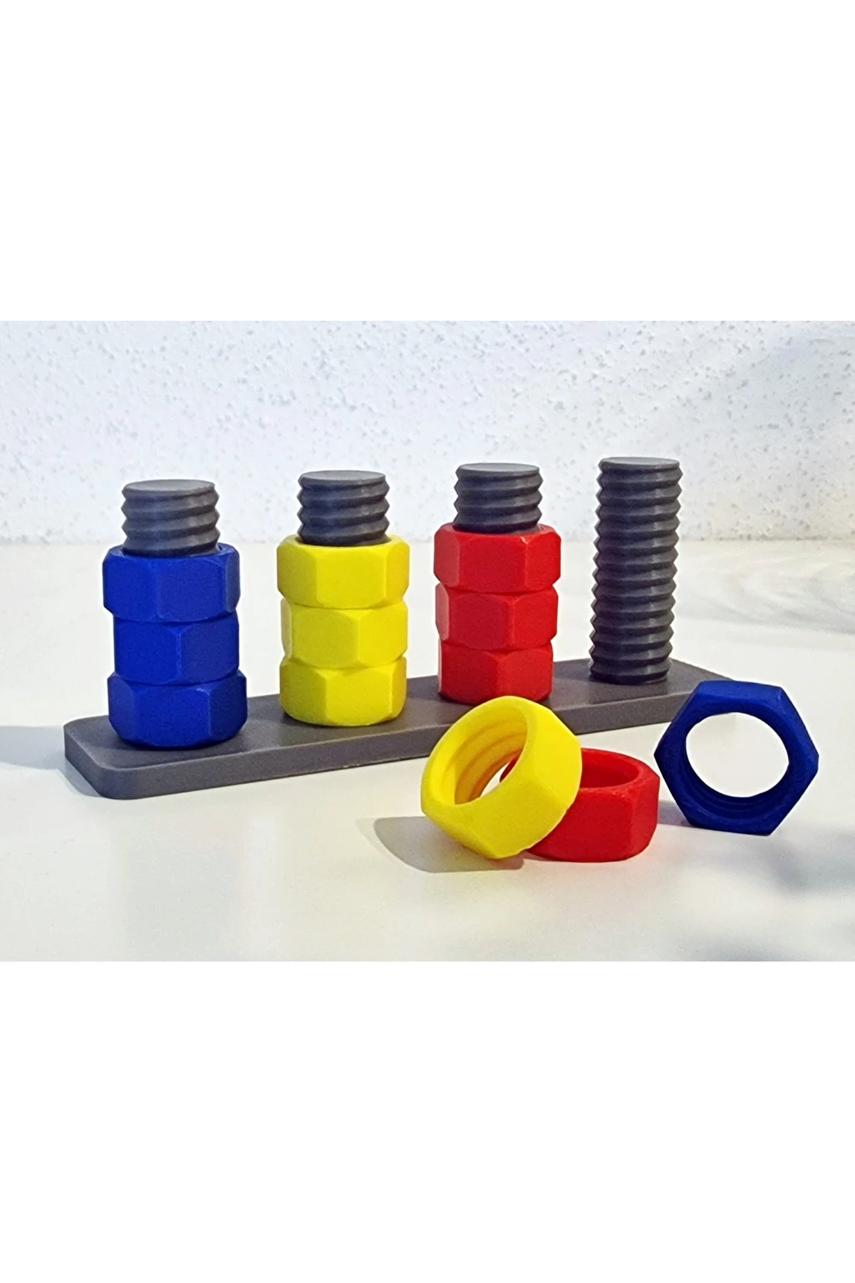 Vida Somun Eşleştirme Oyunu - Renkli Montessori El Becerisi ve Motor Gelişim Oyuncağı