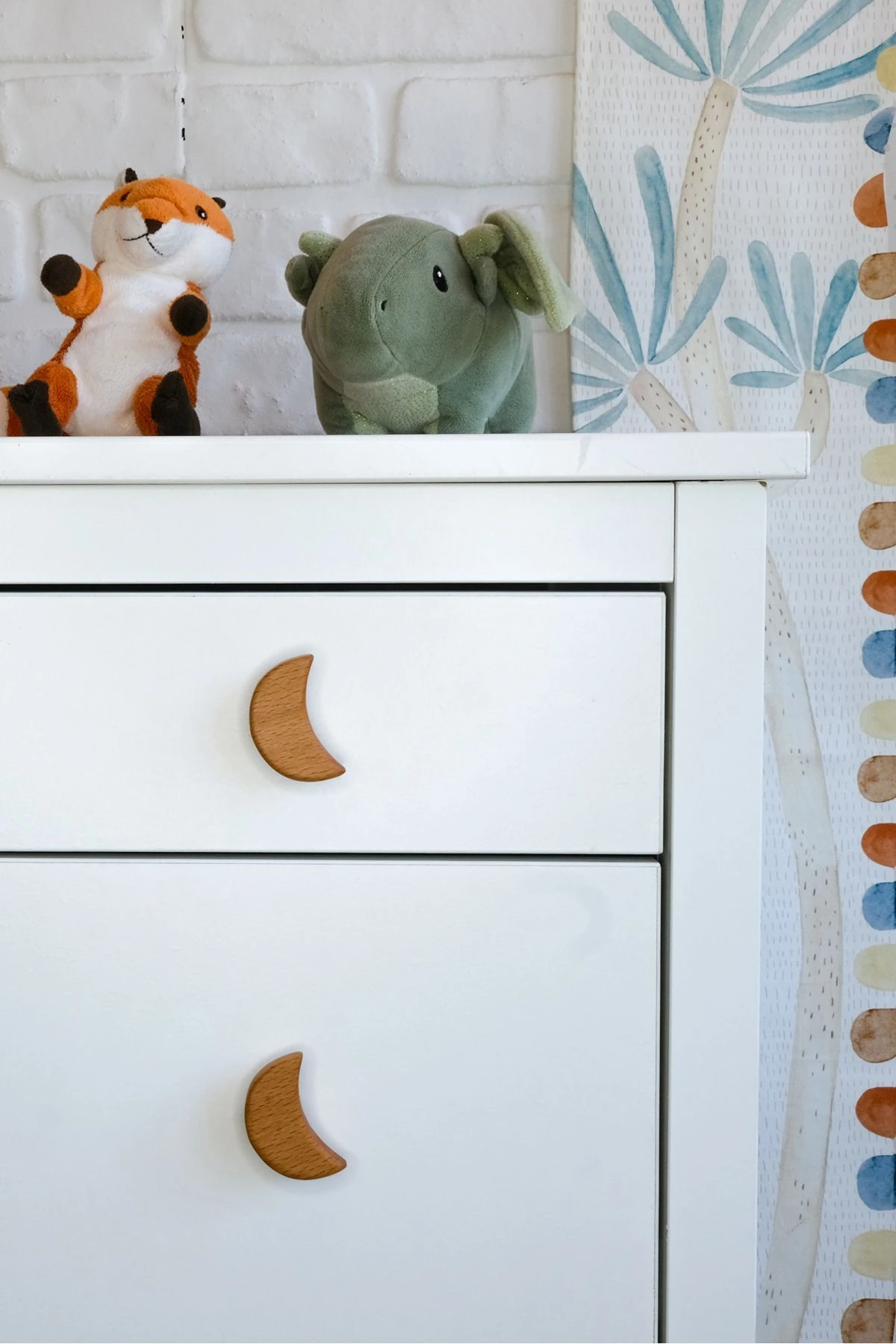 Ay Şekilli Ahşap Dolap Kulpları - 2’li Set, Çocuk Odası Için