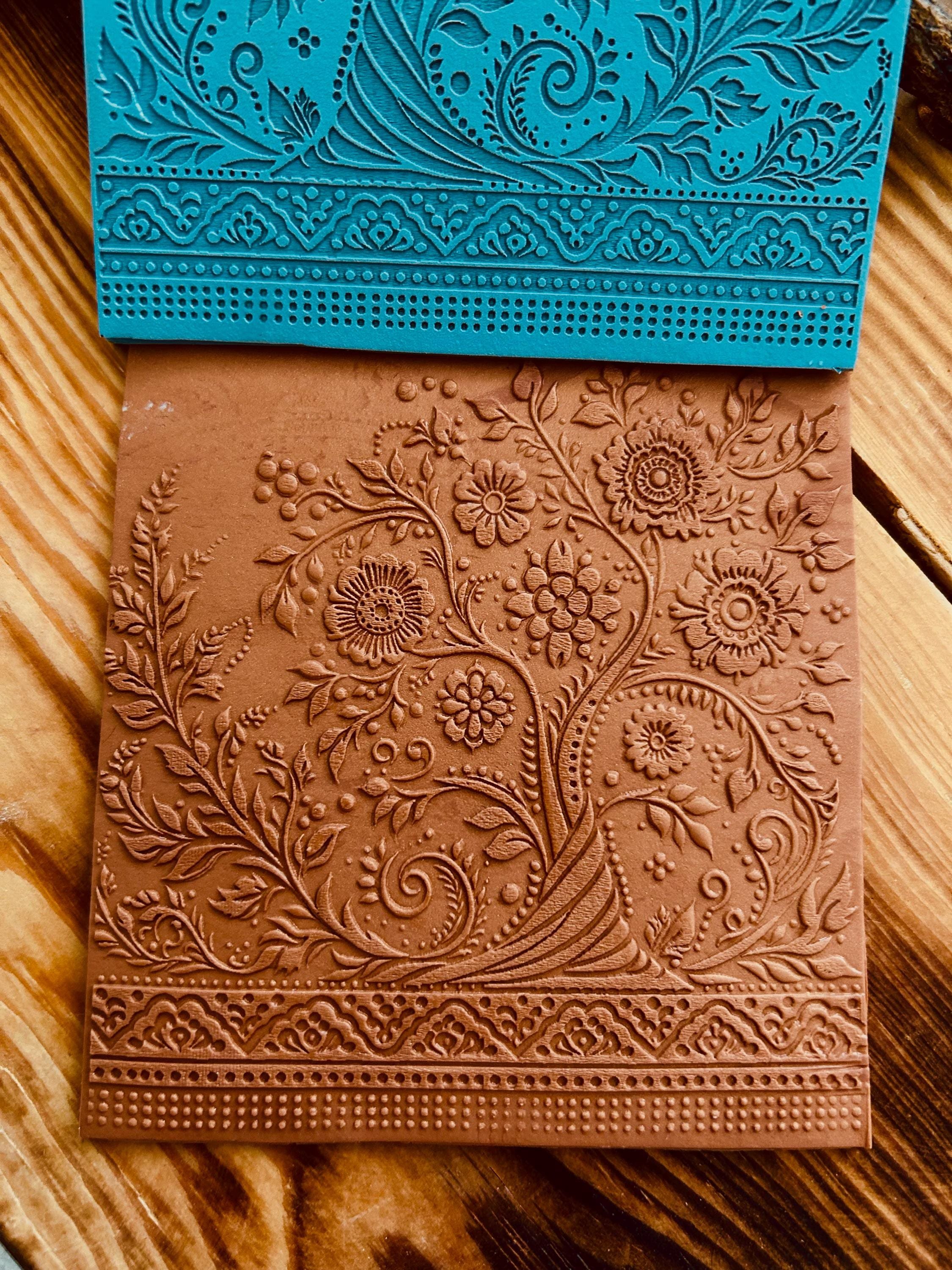 Flowers and Tree Acrylic Texture Mat – 10x10cm Polymer Clay Texture Sheet | Nature Pattern Plaque | Earring Making Tool | Fimo, Cernit, Sculpey Compatible