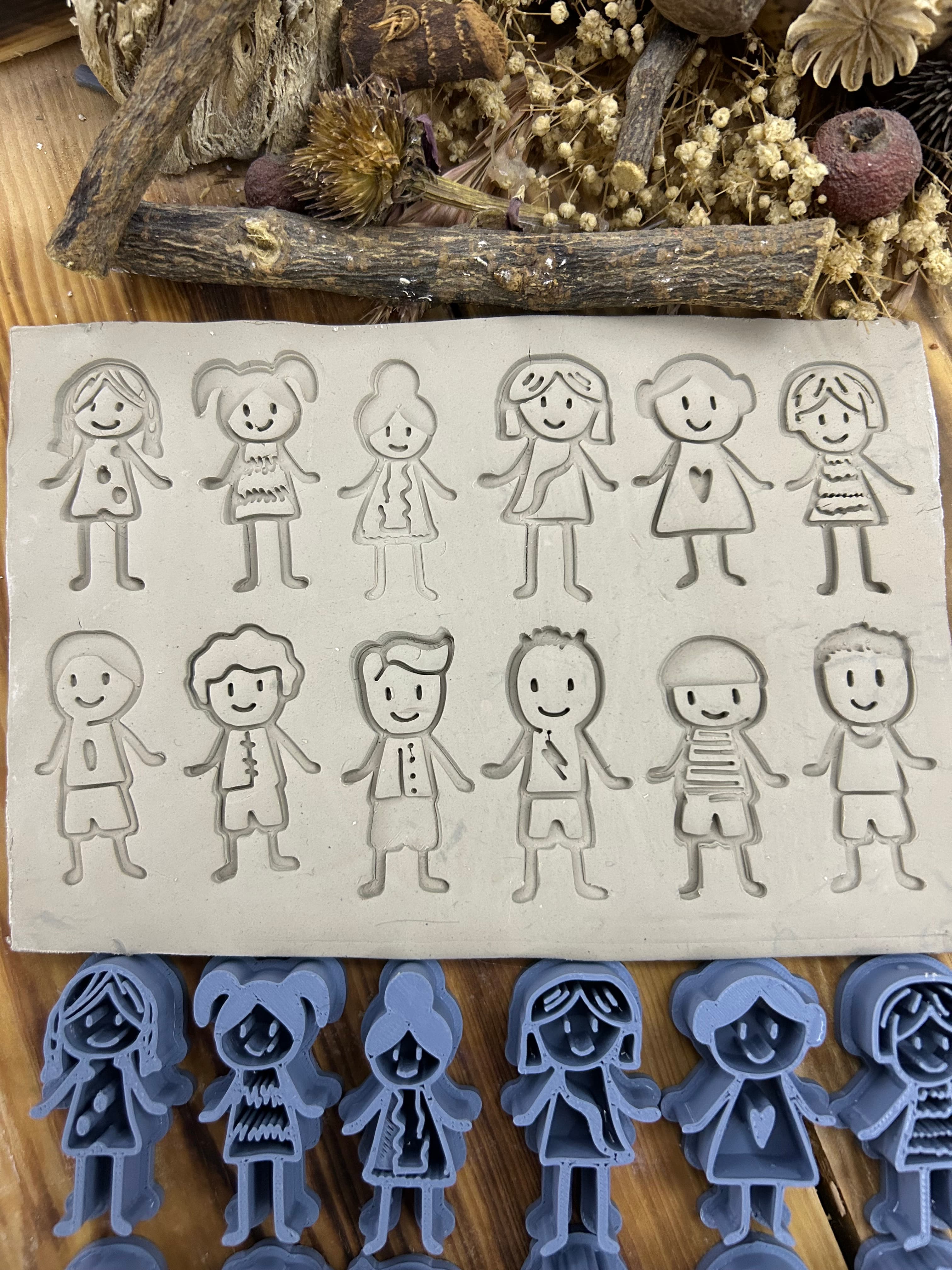 12 Doodle Friends Stamp Set – 12 Cute Boy & Girl Stamps for Polymer Clay, Air Dry Clay, Soap, Wax And Cookie Dough