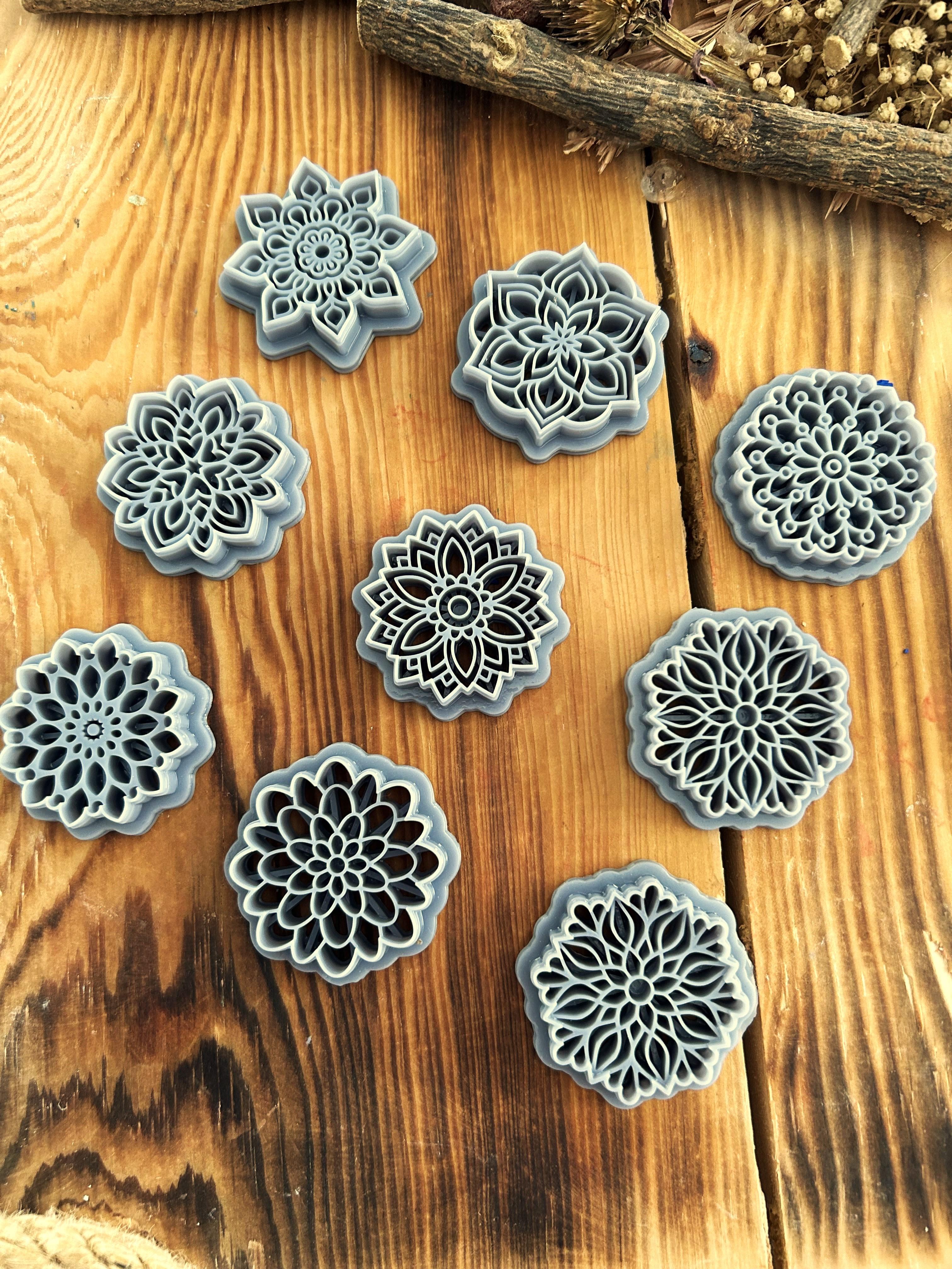Mandala Clay Cutter Set – 9 Polymer Clay Cutters – Boho Mandala Pattern – 35mm to 50mm Sizes – 3D Printed Tools for Earrings & DIY Crafts