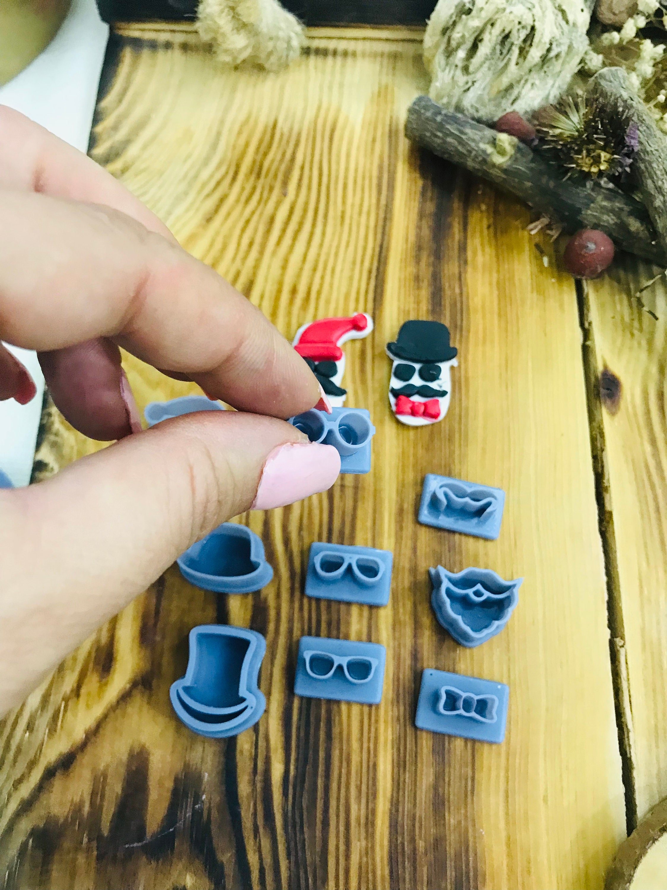 Set Of 9 Santa Claus  Polymer Clay and Cookie Cutter, Beards And Glasses Unique Model, Special Design, Winter Clay Cutters,