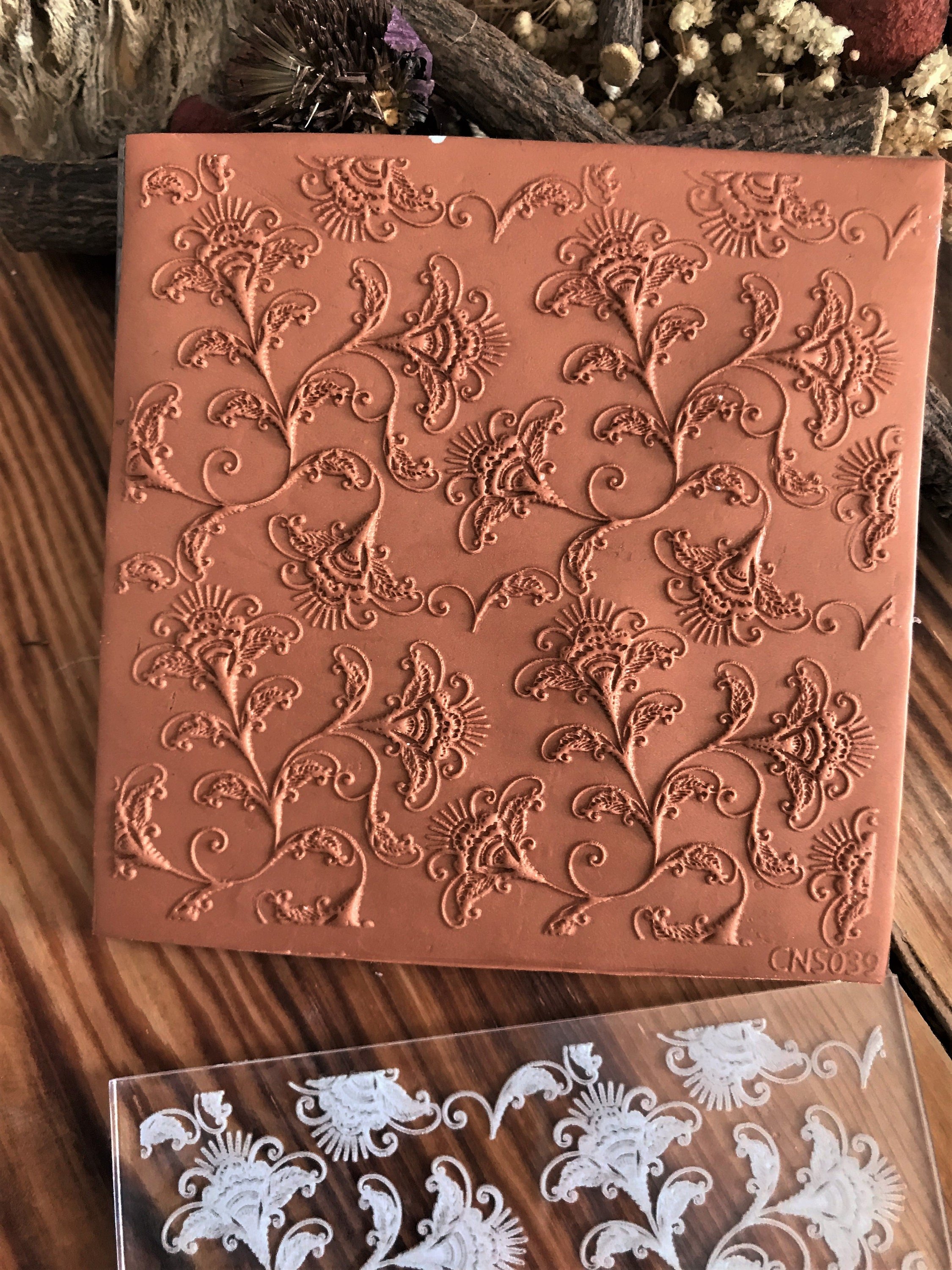 Branches And Florals2 Texture Mat - Rubber or Acrylic Texture Sheet for Polymer Clay, Ceramic, & Acrylic Impression Tool, Texture Plate for Crafting