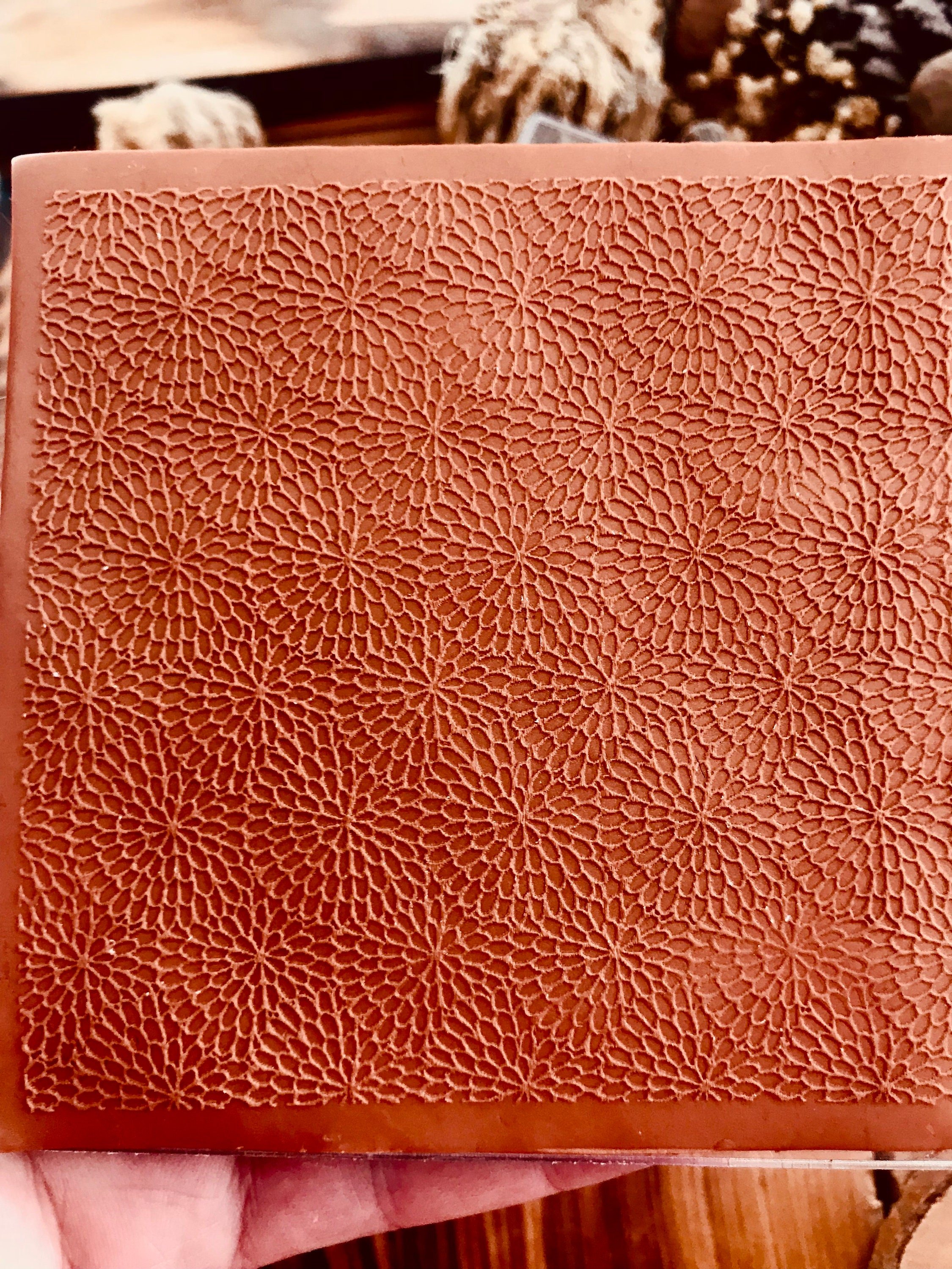Floral Patterned Texture Mat – 10x10 cm Embossing Tile in Rubber or Acrylic | Polymer Clay, Fondant, Fimo, Sculpey Craft Stamp