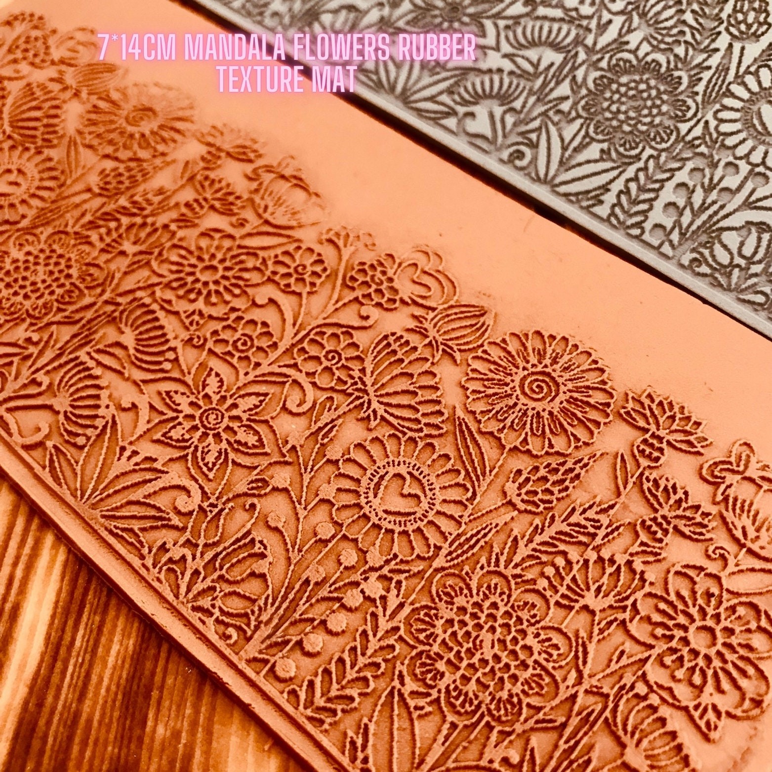Mandala Flower Meadow Rubber Texture Mat Unique Pattern in 7*14cm dimensions for polymer clay, ceramics⎥