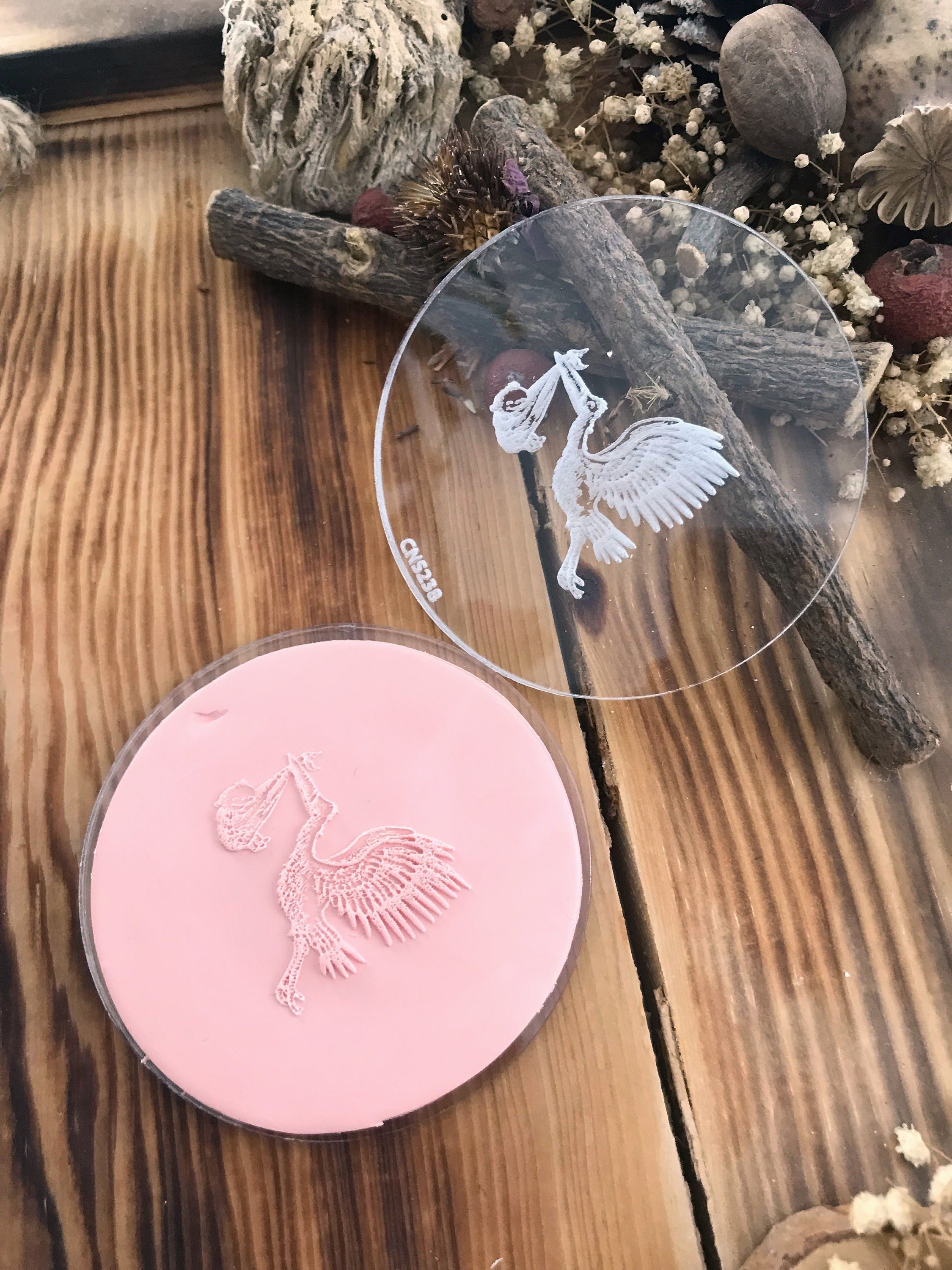 Stork carrying a baby Acrylic Texture Stamp for Polymer Clay, Embossing Stamp For Polymer Clay, Texture Sheet, Clay Stamp, Pottery Tools