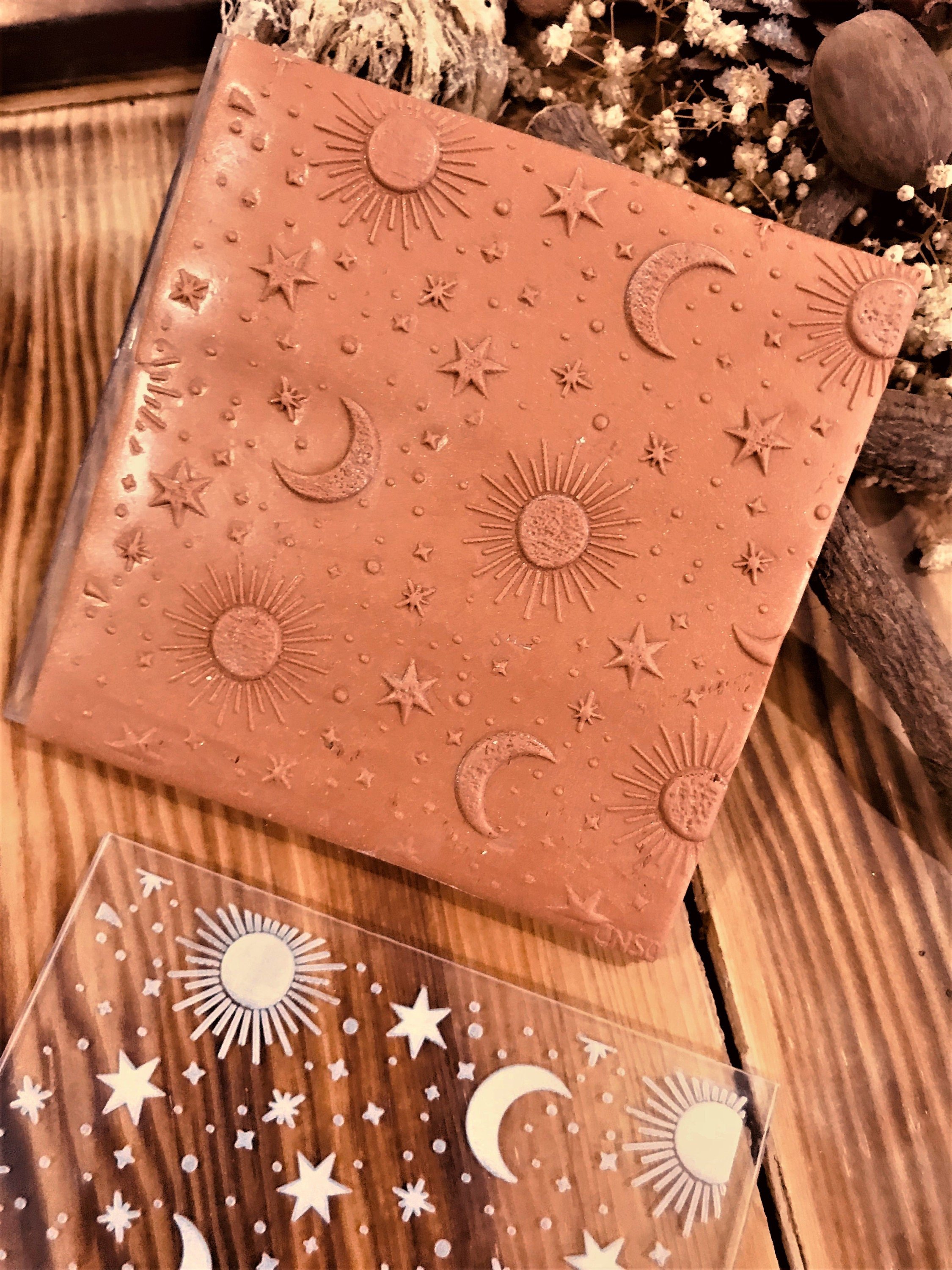Moon, Sun and Star Pattern Texture Mat, Embossing Stamp For Polymer Clay, Night Symbols, Acrylic texture tool, Texture Sheet