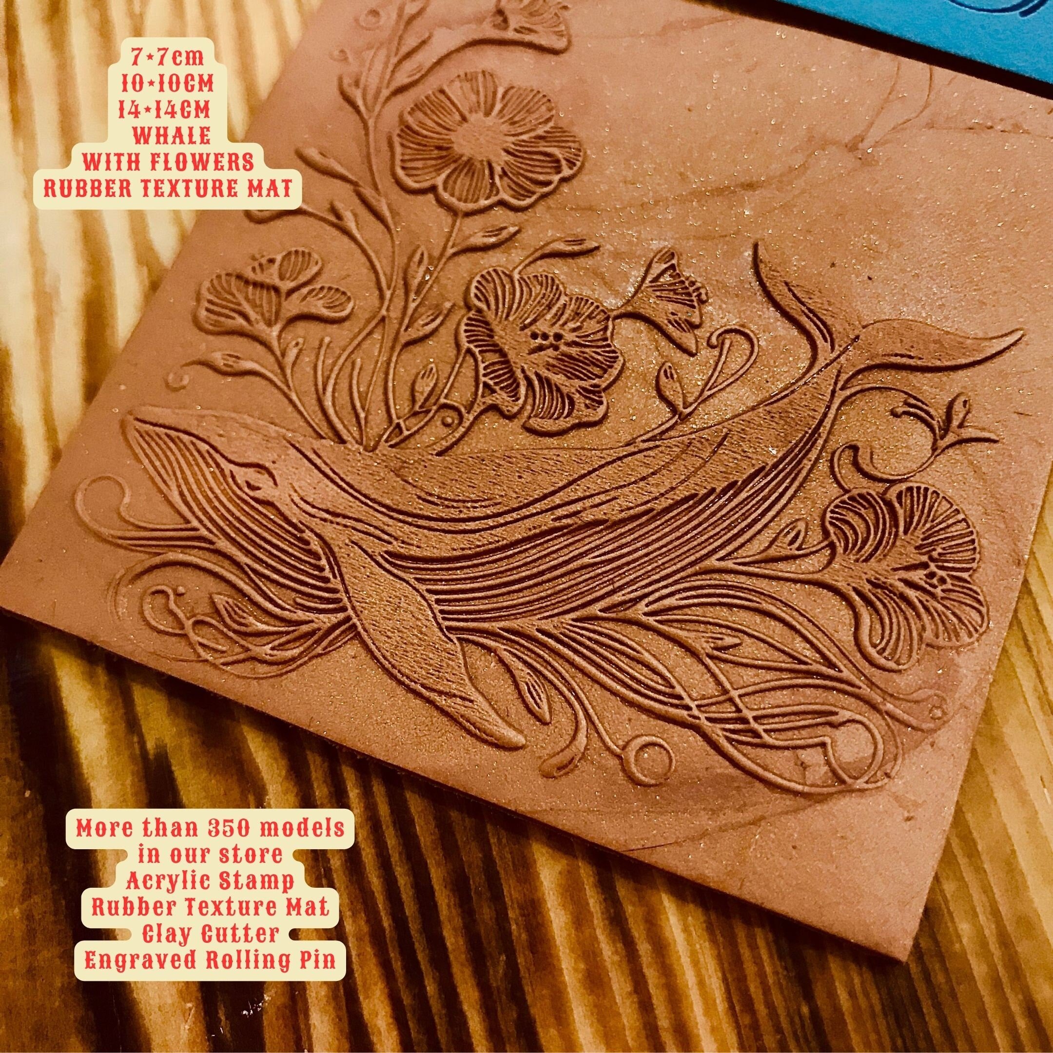 Whale With Flowers Pattern Rubber Texture Mat Polymer Clay Tools⎥Earring Making⎥Hand Roller⎥Clay Texture Tool⎥Jewellery Tools