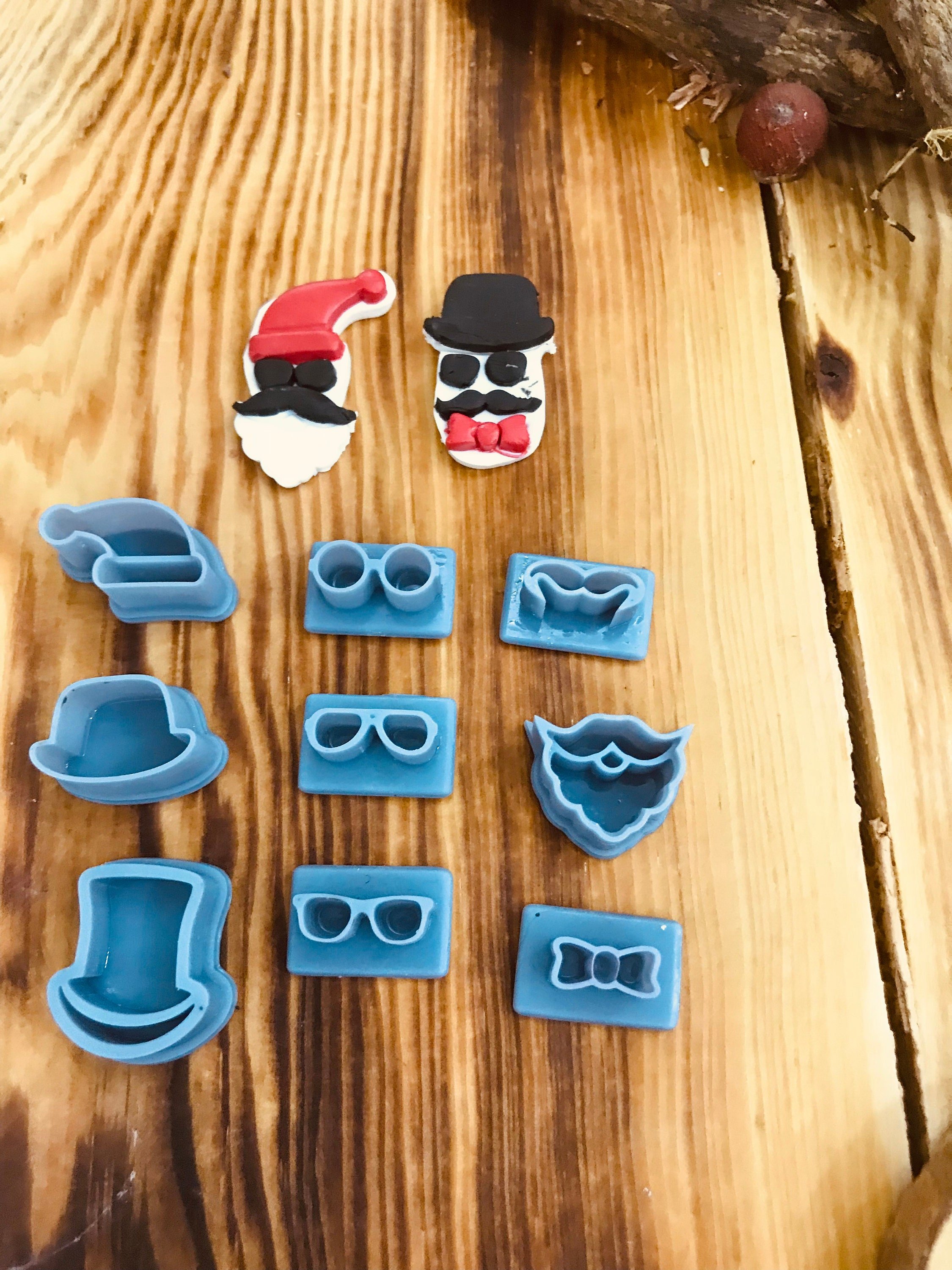 Set Of 9 Santa Claus  Polymer Clay and Cookie Cutter, Beards And Glasses Unique Model, Special Design, Winter Clay Cutters,
