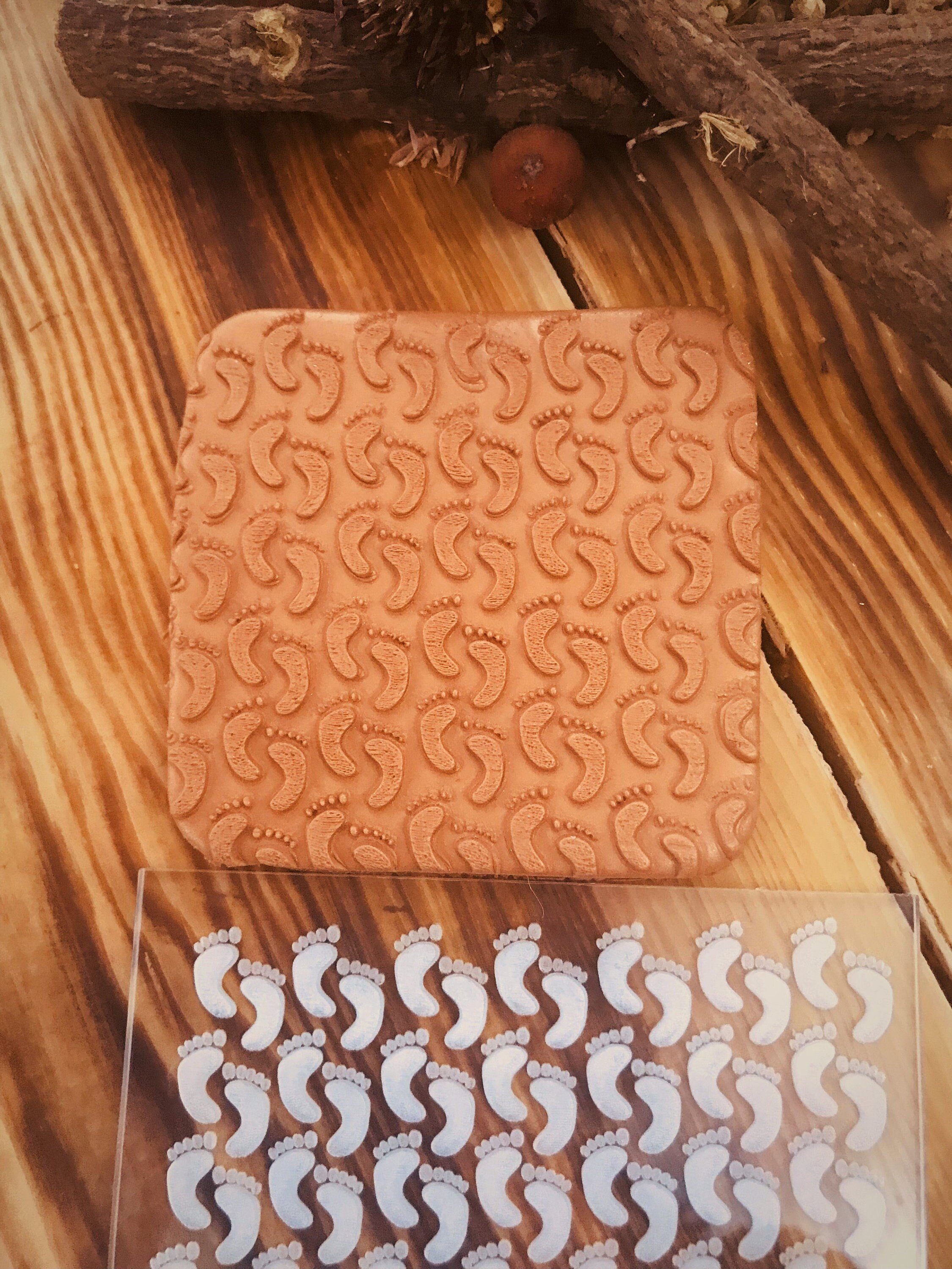 Tiny Foot Polymer CLay Embossing Stamp, Polymer Clay Tool, Texture Sheet, Pottery Tools, Ceramic Supplies, Texture Plate