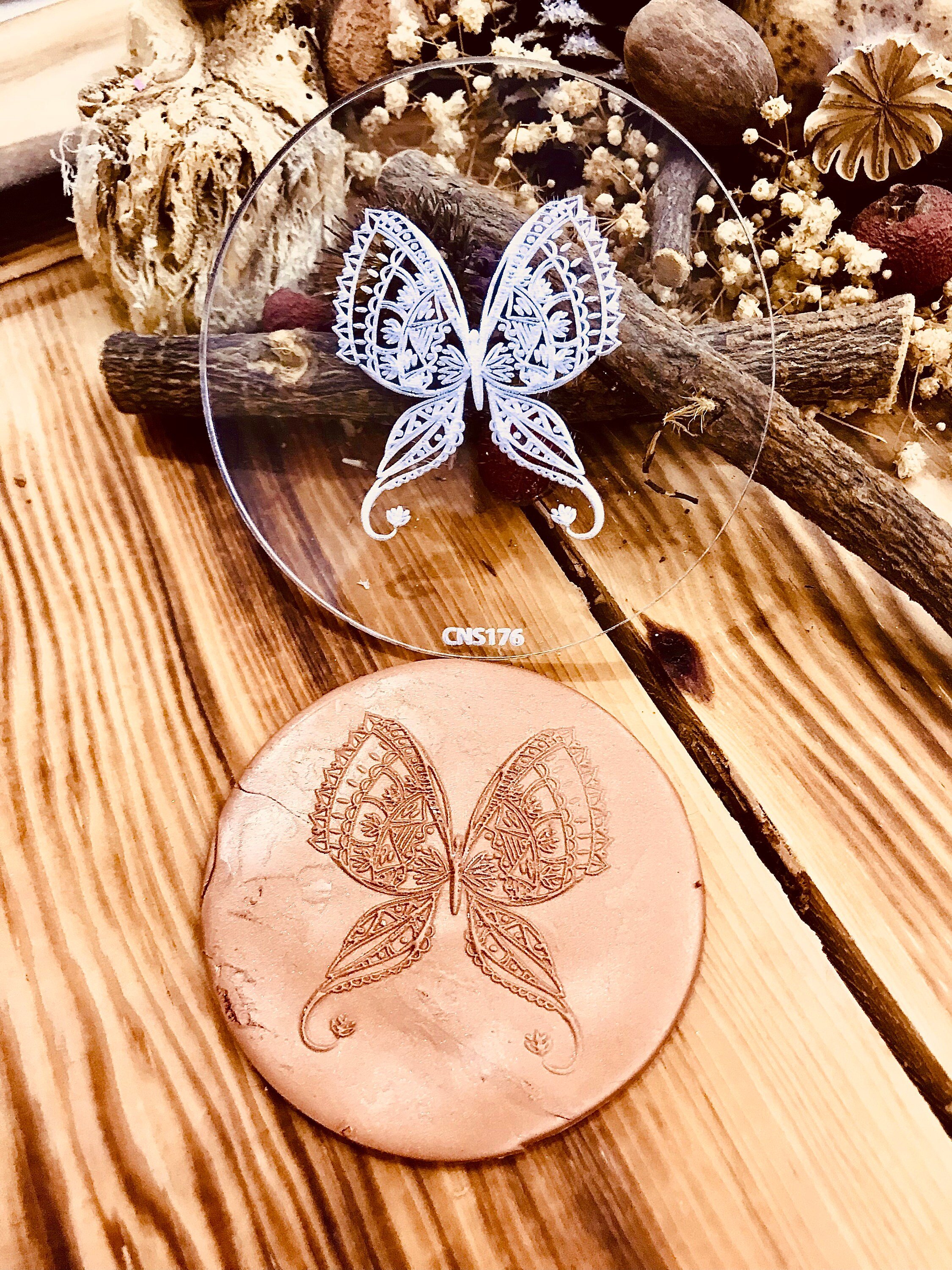 Butterfly Mandala Rubber And Acrylic Texture Mat Stamp for Polymer Clay, Acrylic Clay Tool, Ceramic Pattern Supplies, Crafting Texture Sheet
