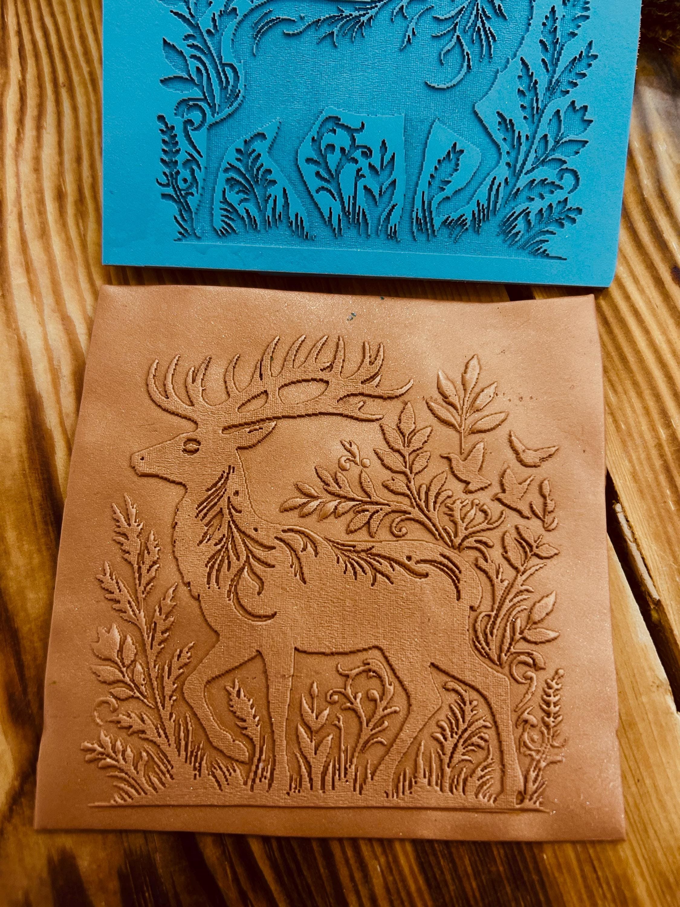 Deer with Flowers And Birds Rubber Texture Mat – Nature Pattern Stamp for Polymer Clay, Air Dry Clay, Metal Clay | 3 Sizes Available
