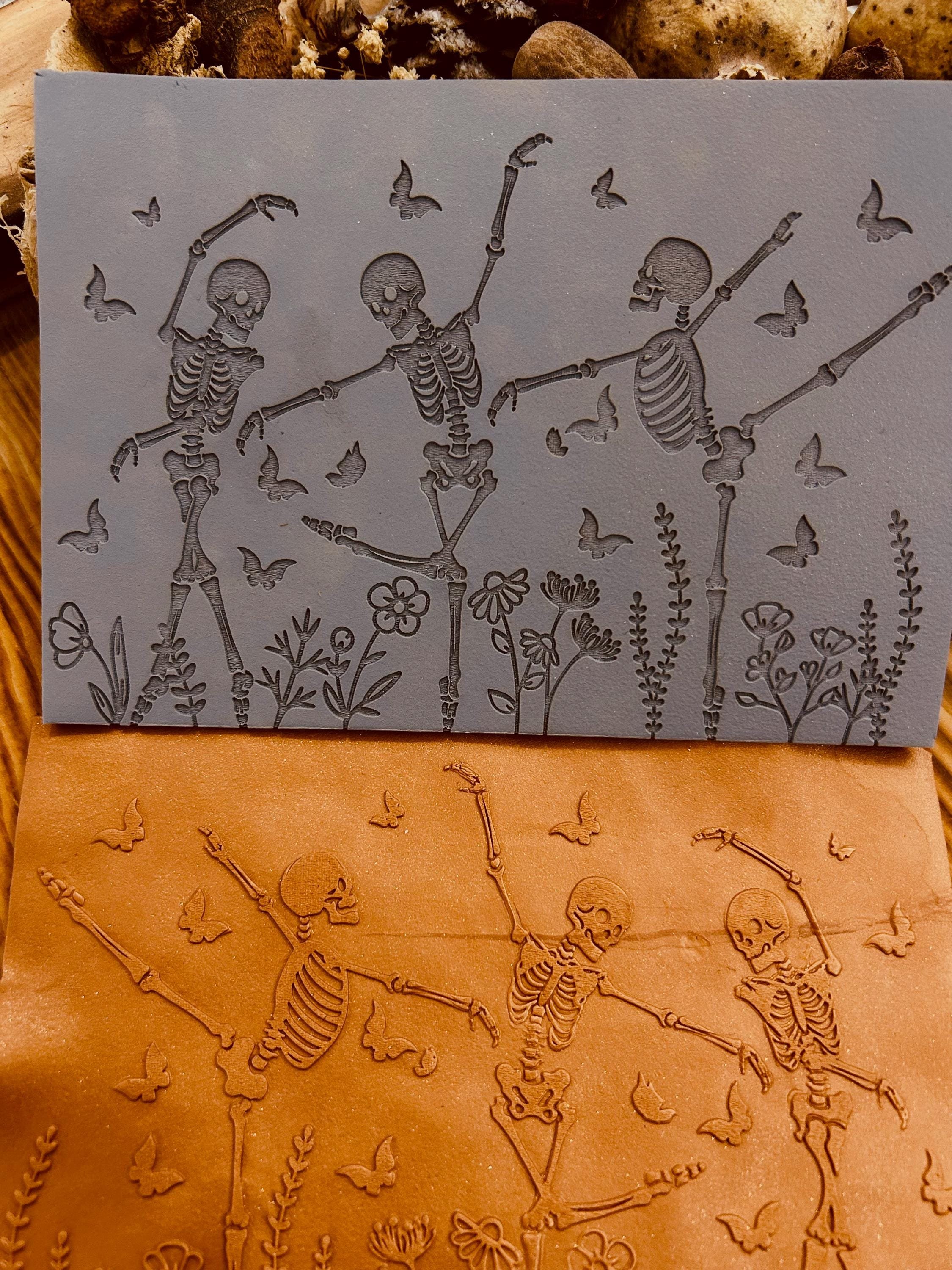 Halloween Dancing Skeleton and Butterfly Pattern Rubber Texture Mat | 10x14 cm | For Polymer Clay, Air Dry Clay, Silver Clay
