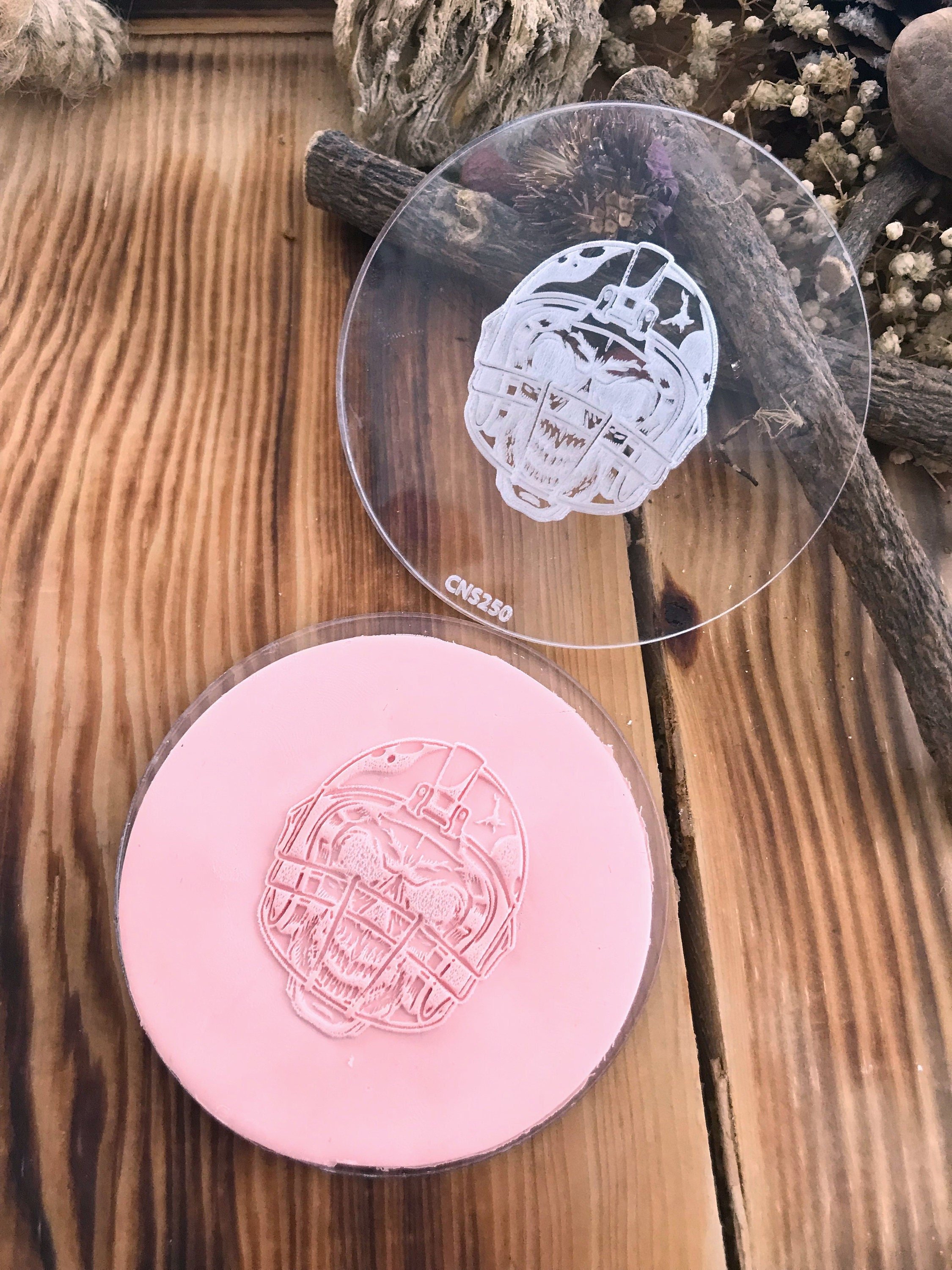 Skeleton Wearing a Helmet Acrylic Texture Stamp for Polymer Clay, Embossing Stamp For Polymer Clay, Texture Sheet, Clay Stamp, Pottery Tools