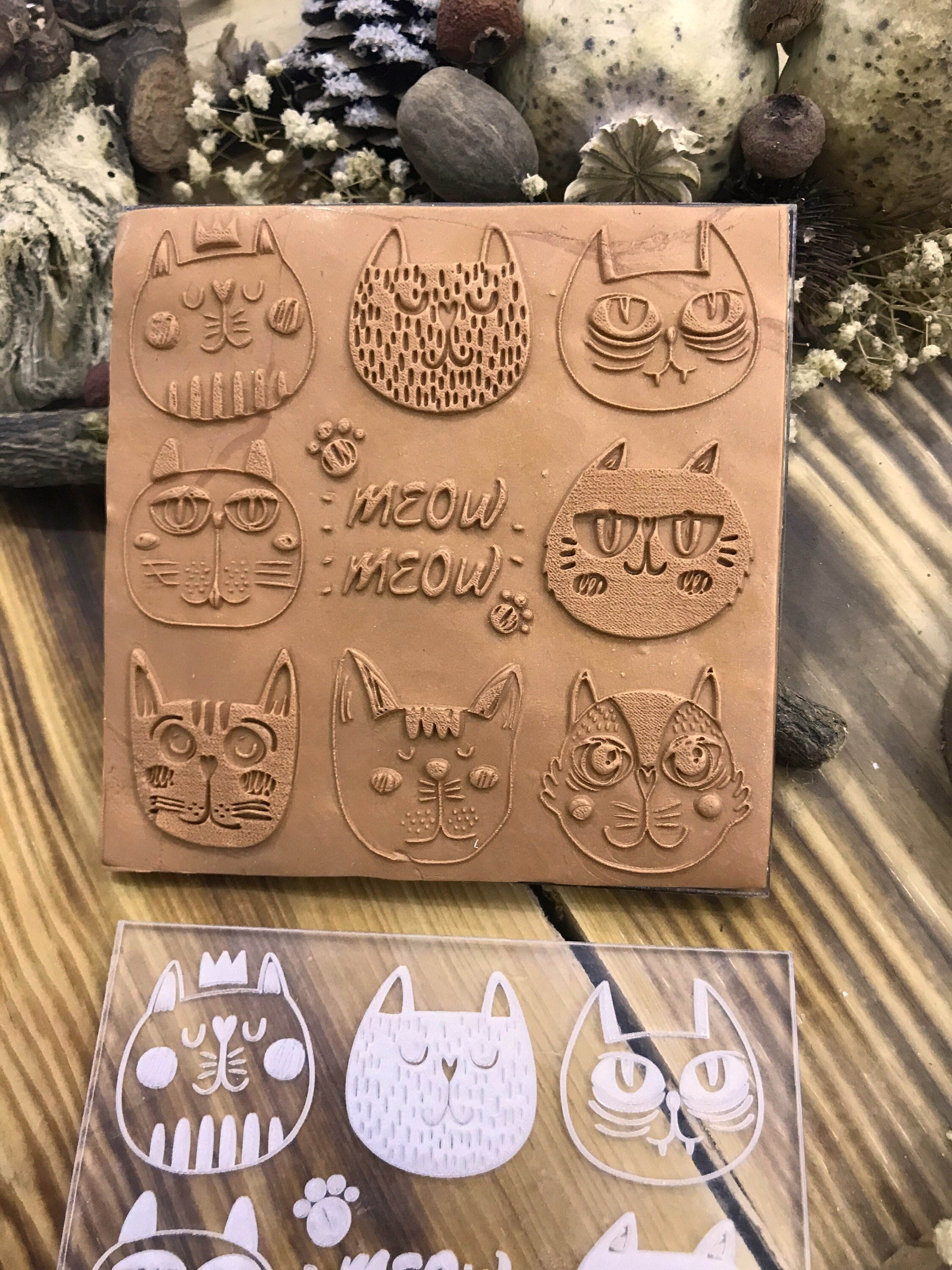 Doodle Cat Texture Mat for Polymer Clay , Air Dry Clay, Metal Clay  – Rubber or Acrylic Texture Sheet, Crafting Stamp Plate