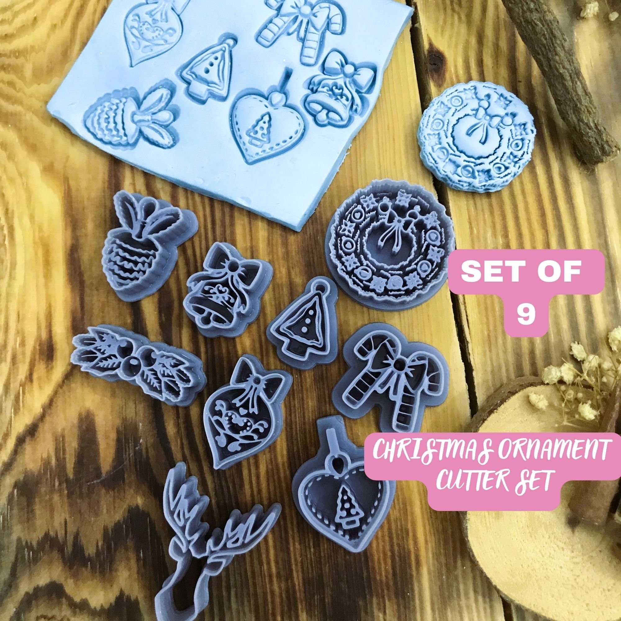Christmas Ornament Cutter Set – 9-in-1 Polymer Clay & Cookie Cutters for Holiday Crafts, Baking & DIY