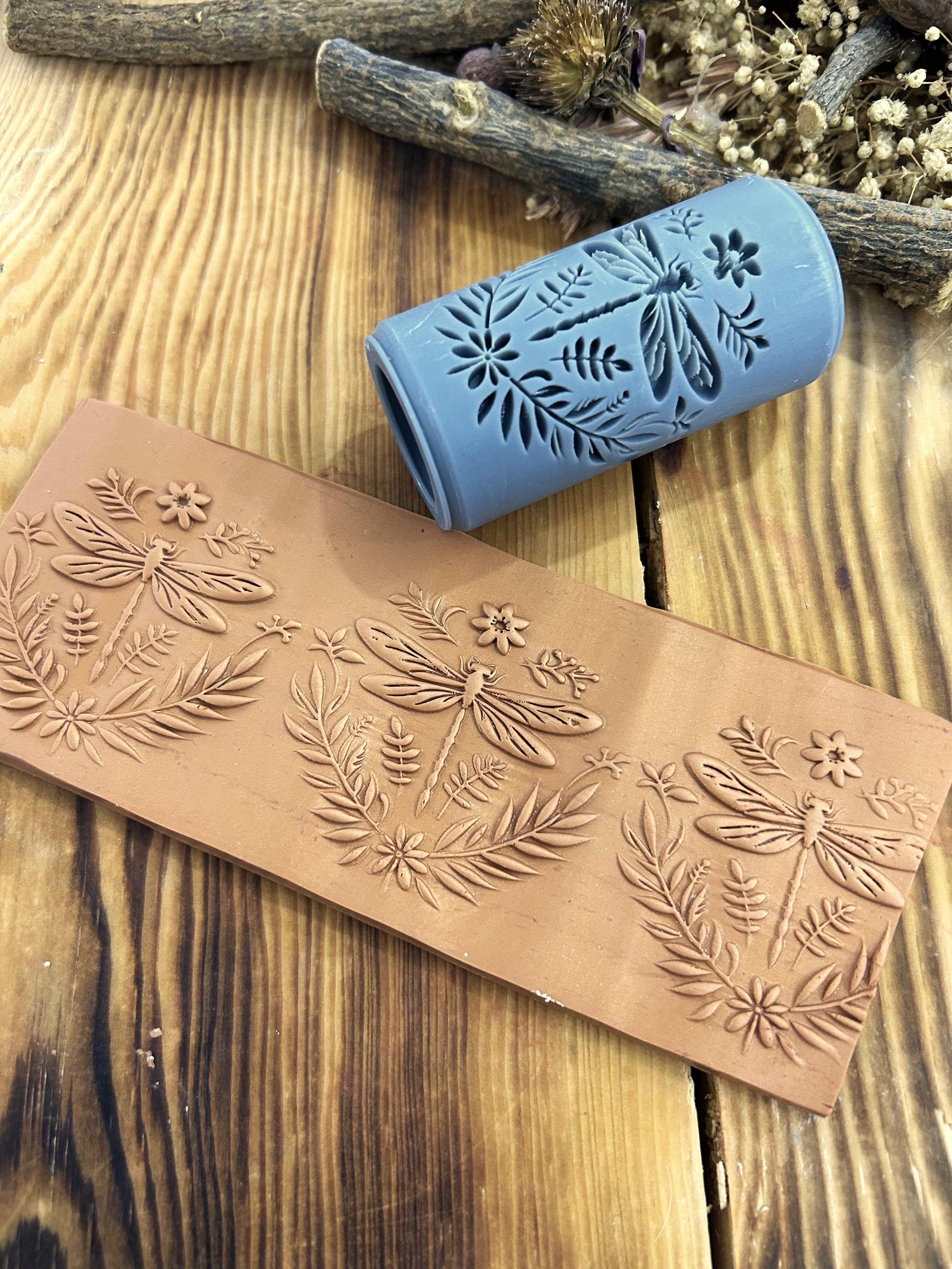 New Dragonfly Patterned 7cm High Roller, Embossing Texture Roller, DIY tool, Polymer Clay, Ceramic, Sugar Dough