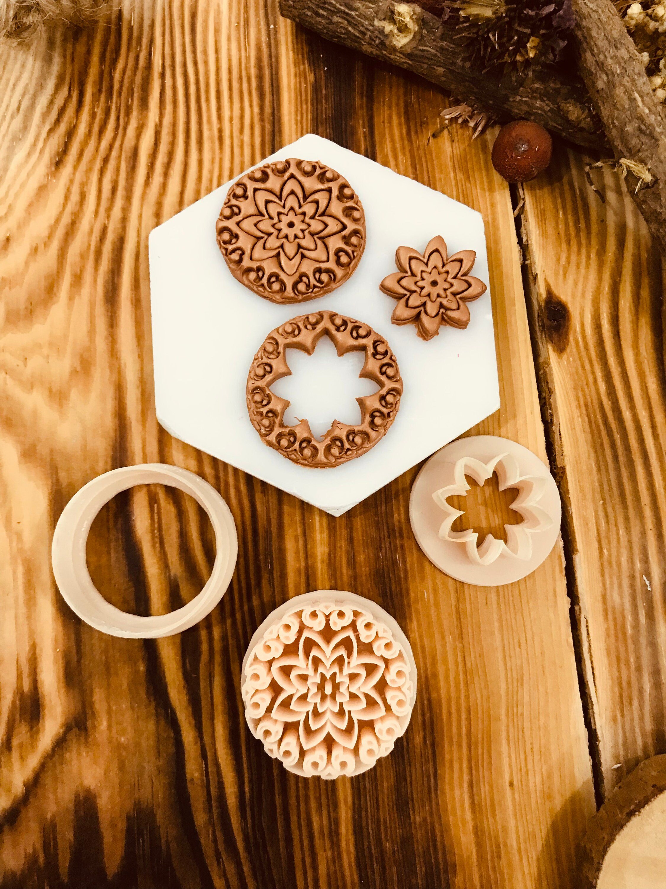 SET OF THREE Mandala Pattern Polymer Clay Cutter, Unique Model, Special Design, Spring Clay Cutters, Unique Clay Cutter For Jewelry Making