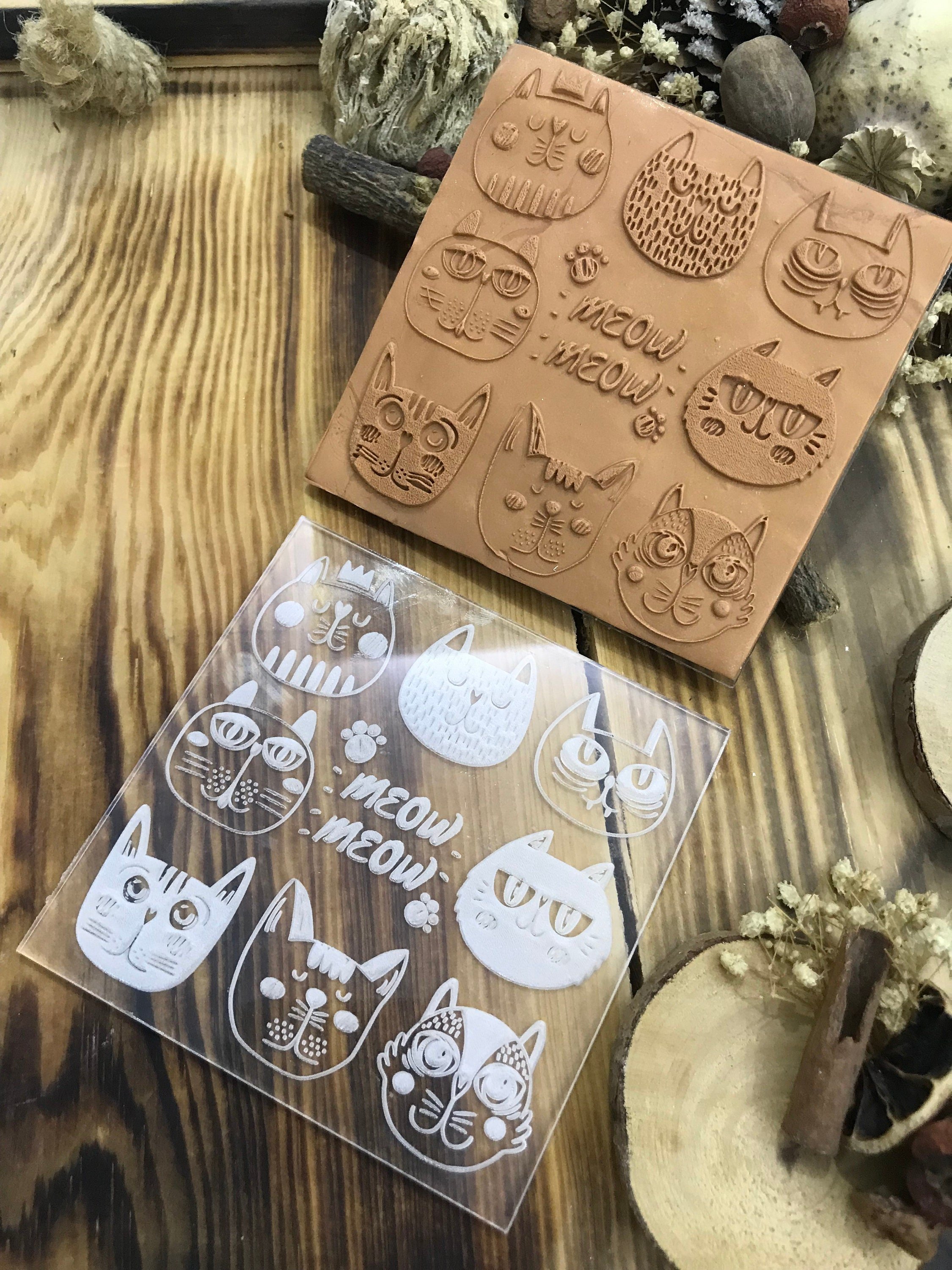 Doodle Cat Texture Mat for Polymer Clay , Air Dry Clay, Metal Clay  – Rubber or Acrylic Texture Sheet, Crafting Stamp Plate