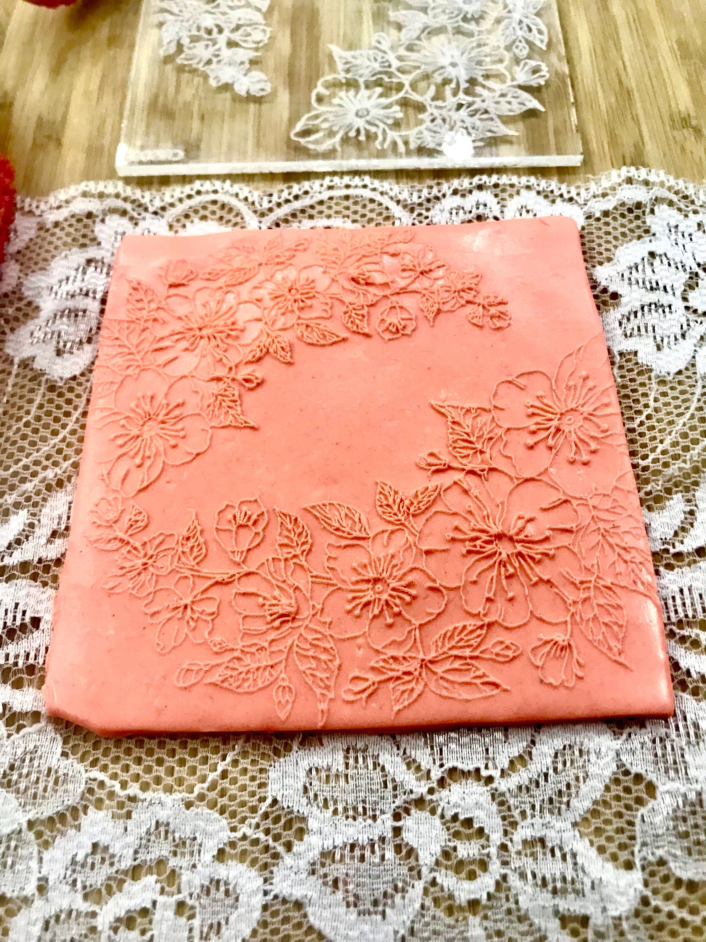 Lace Acrylic Texture Mat Lace Floral Pattern , Texture Tile, Debossing Stamp, Dough Sheeter, Bride Tulle , Ceramic Supplies, Texture Plate