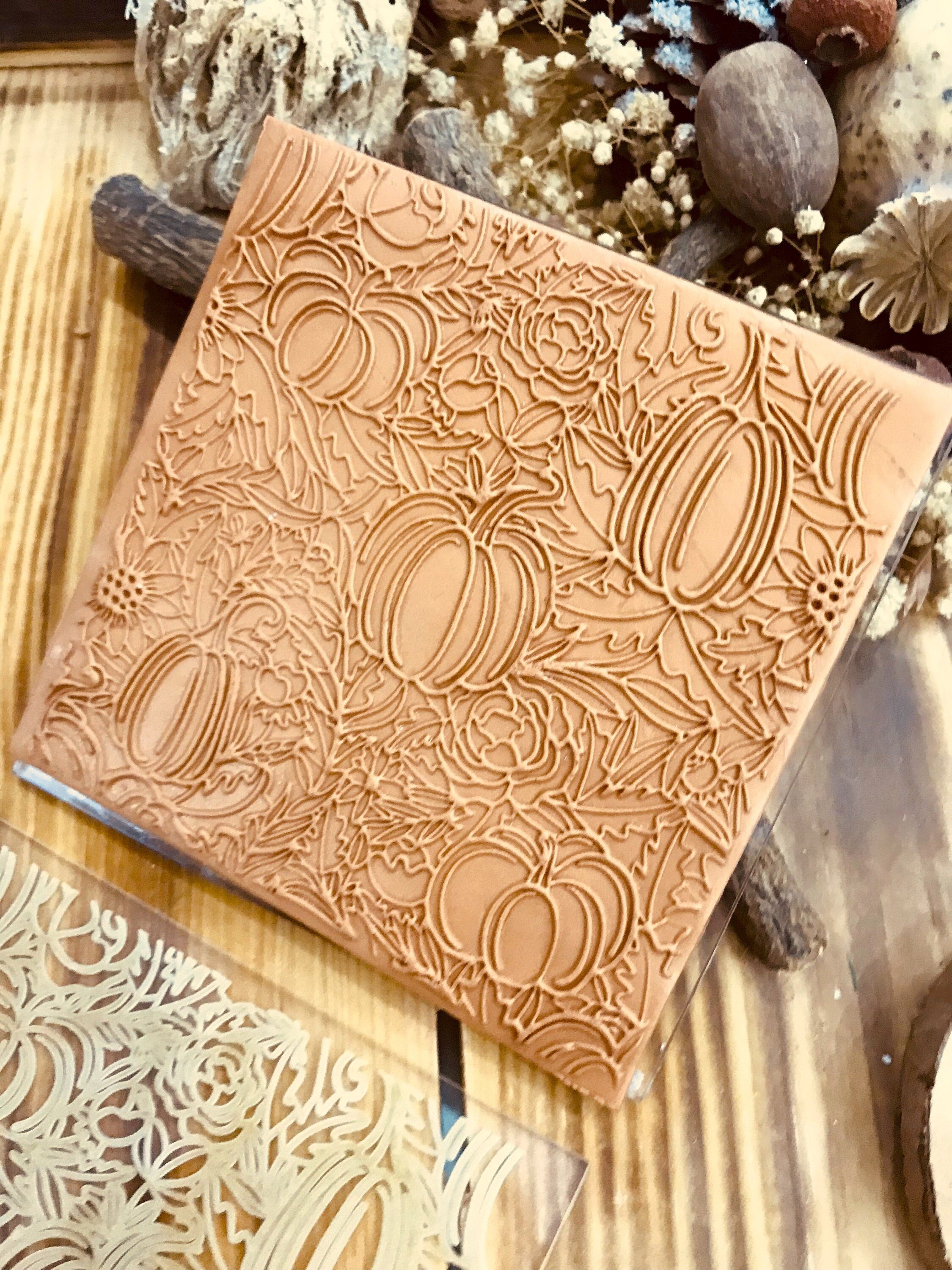 Pumpkin Pattern Acrylic Texture Sheet 10*10cm Size,Polymer Clay Embossing Stamp,  Texture Plaque, Tile,Fimo, Sculpey, Cernit