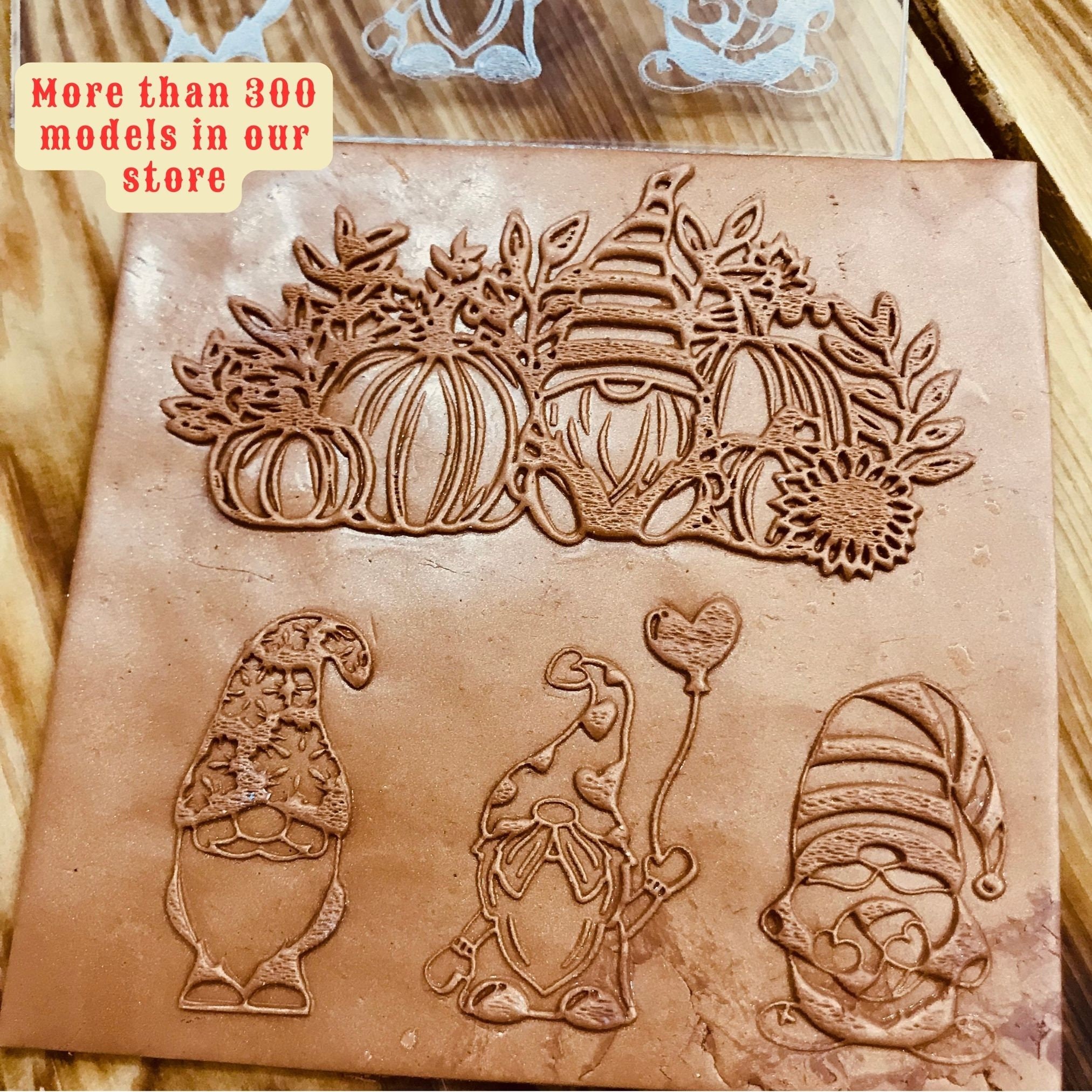 Gnome with Pumpkin, Valentine Gnome Pattern Polymer Clay And Fondant Stamp, Ceramic , Fondant Stamp, Cookie Embosser,Mug And Vase Texture