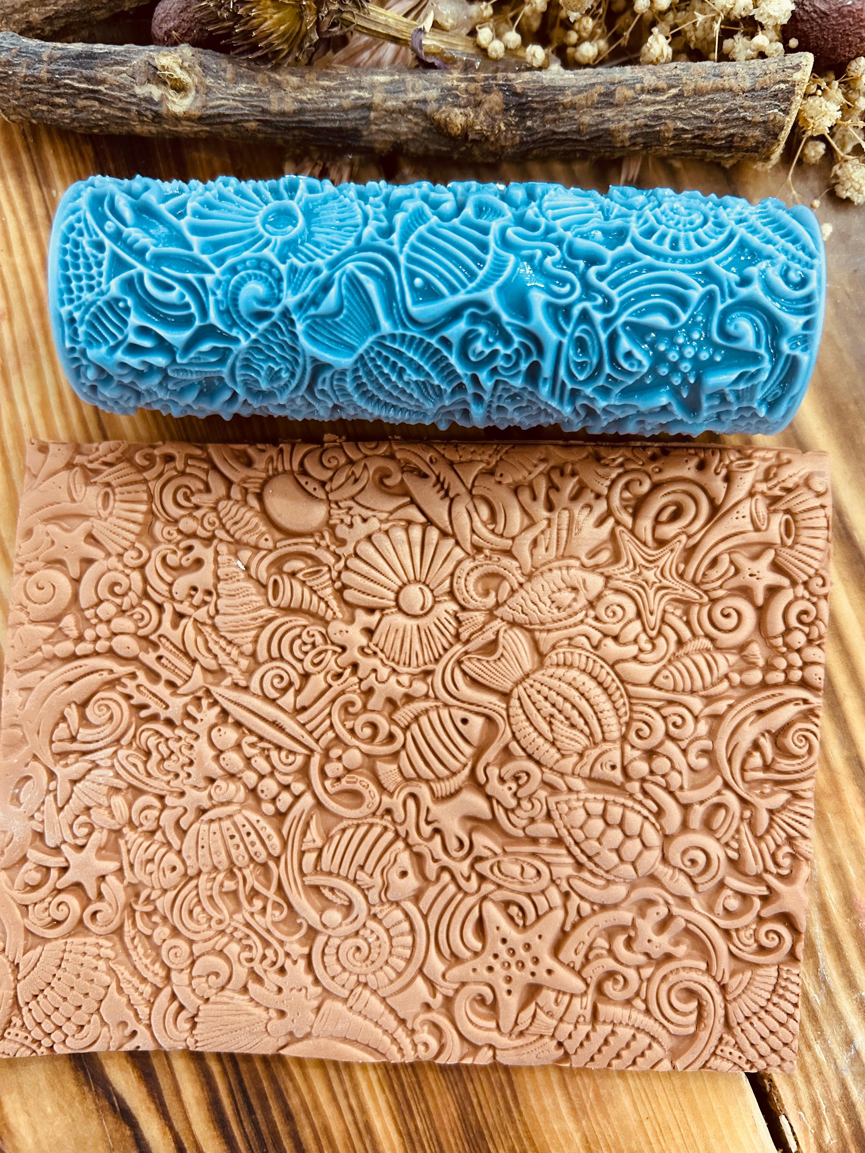Sea Creatures Pattern Texture Roller – 10cm Embossing Roller for Polymer Clay, Air Dry Clay, Soap, Metal Clay, DIY Crafts