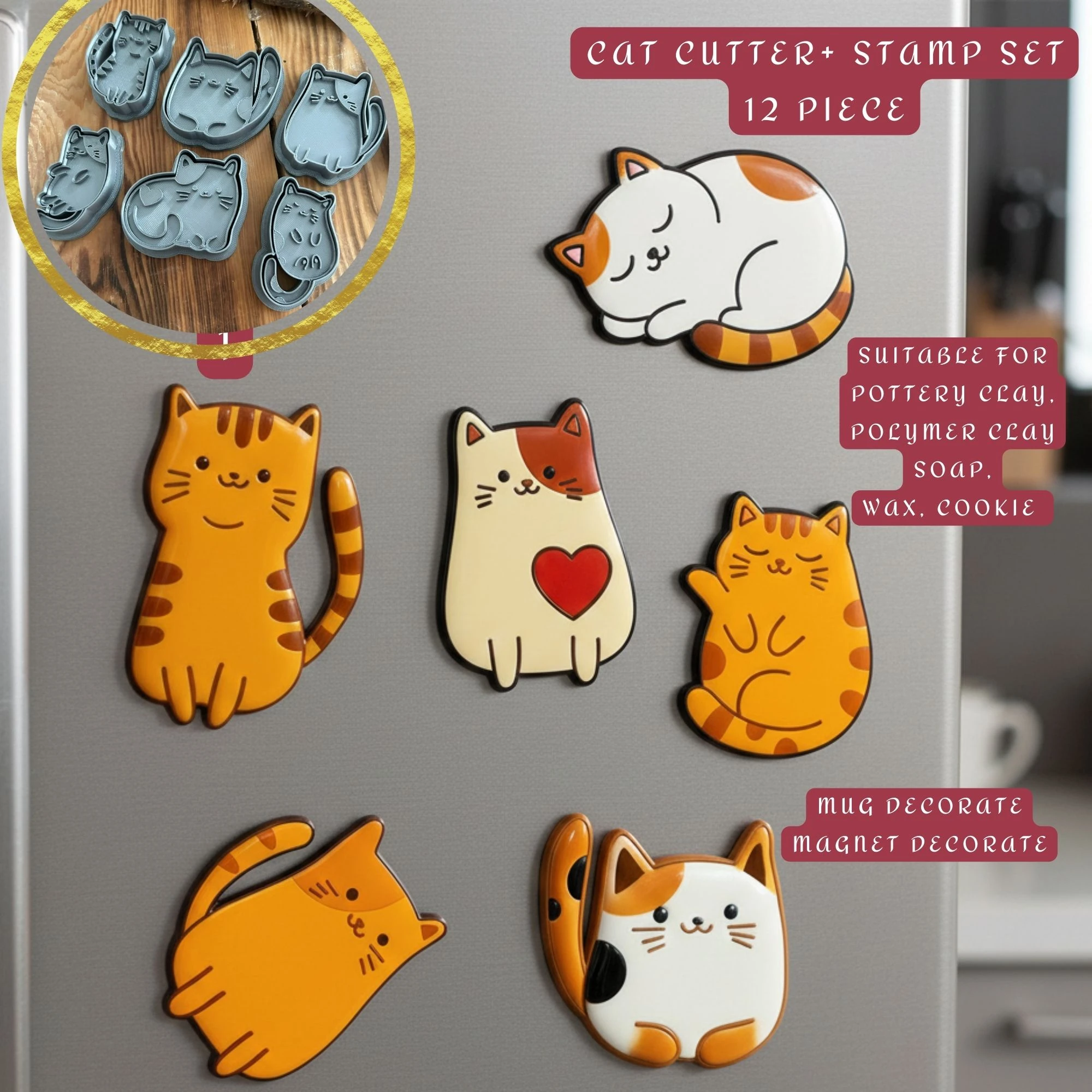 Doodle Cats – 6'lı Kesici & Kabartma Damga Seti