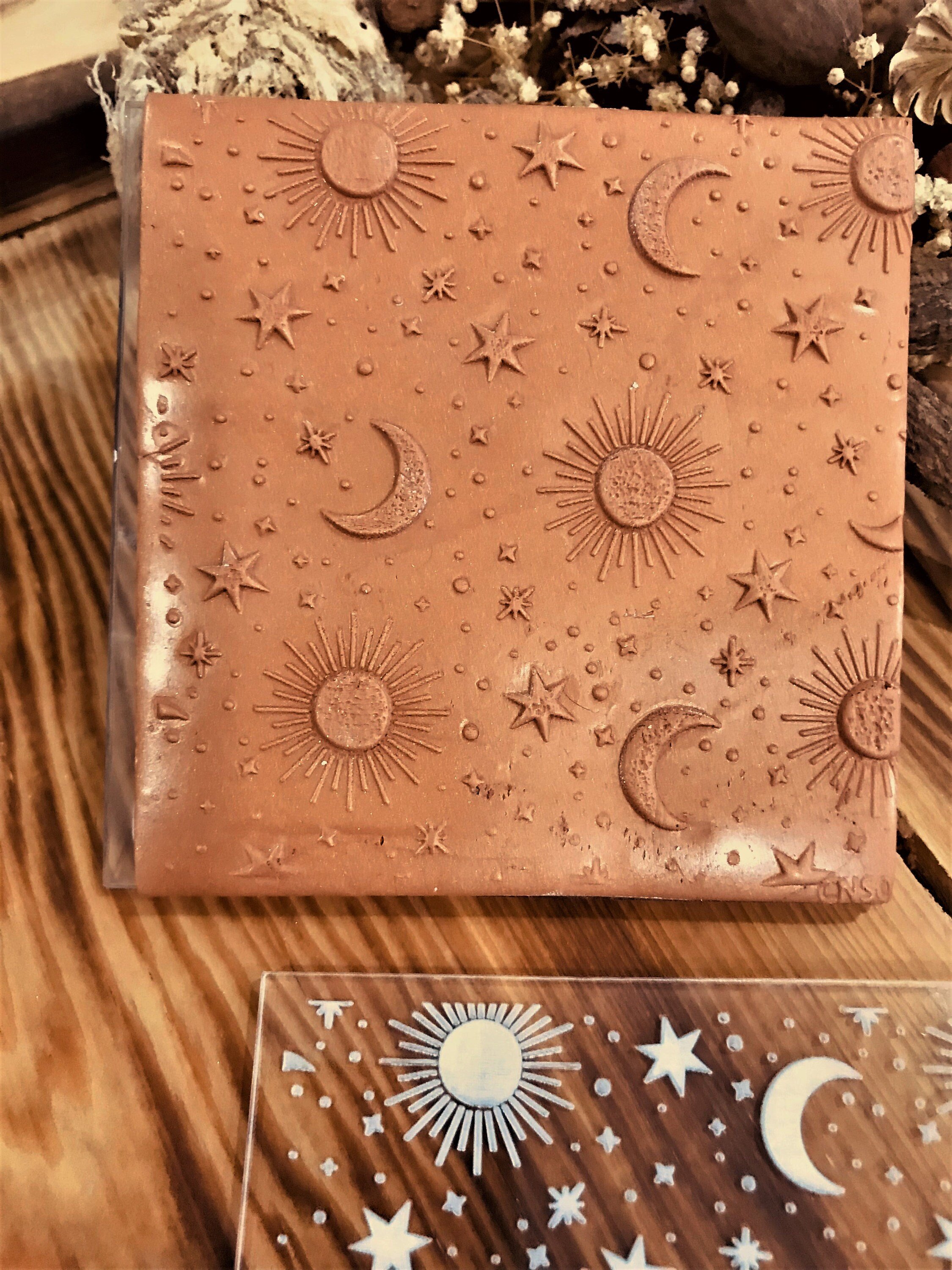 Moon, Sun and Star Pattern Texture Mat, Embossing Stamp For Polymer Clay, Night Symbols, Acrylic texture tool, Texture Sheet