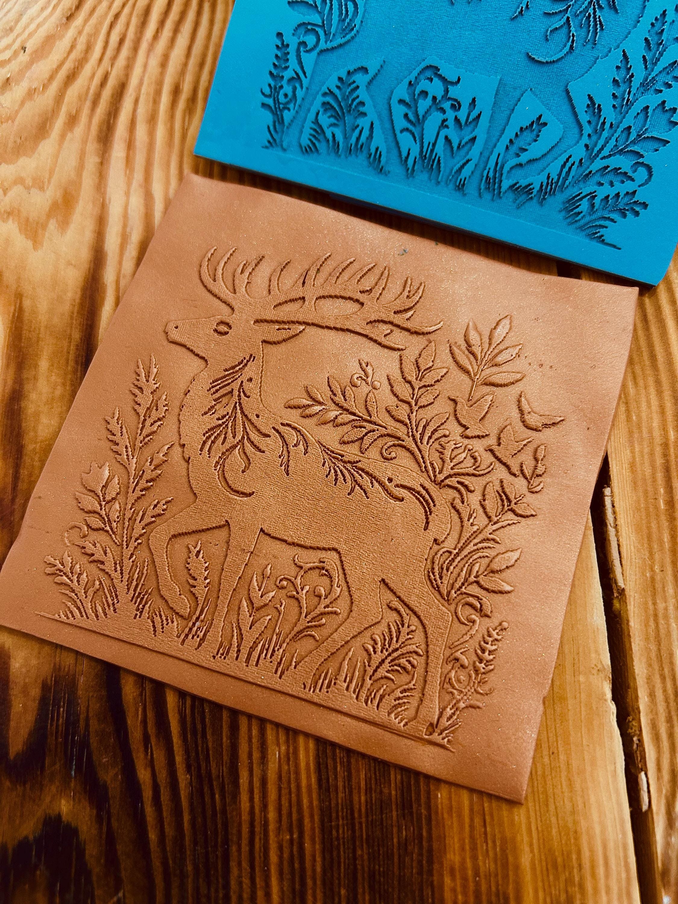 Deer with Flowers And Birds Rubber Texture Mat – Nature Pattern Stamp for Polymer Clay, Air Dry Clay, Metal Clay | 3 Sizes Available