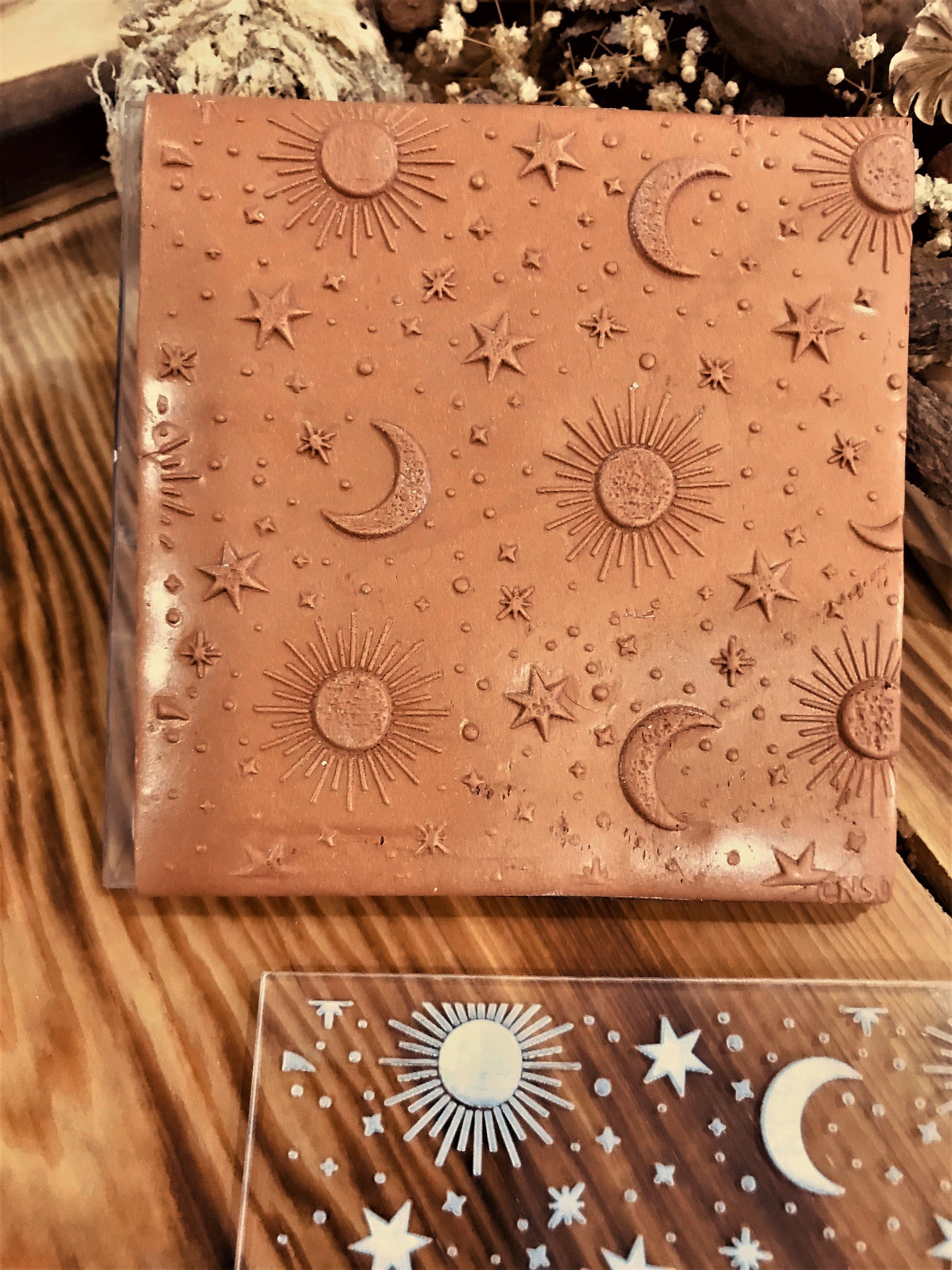 Moon, Sun and Star Pattern Texture Mat, Embossing Stamp For Polymer Clay, Night Symbols, Acrylic texture tool, Texture Sheet