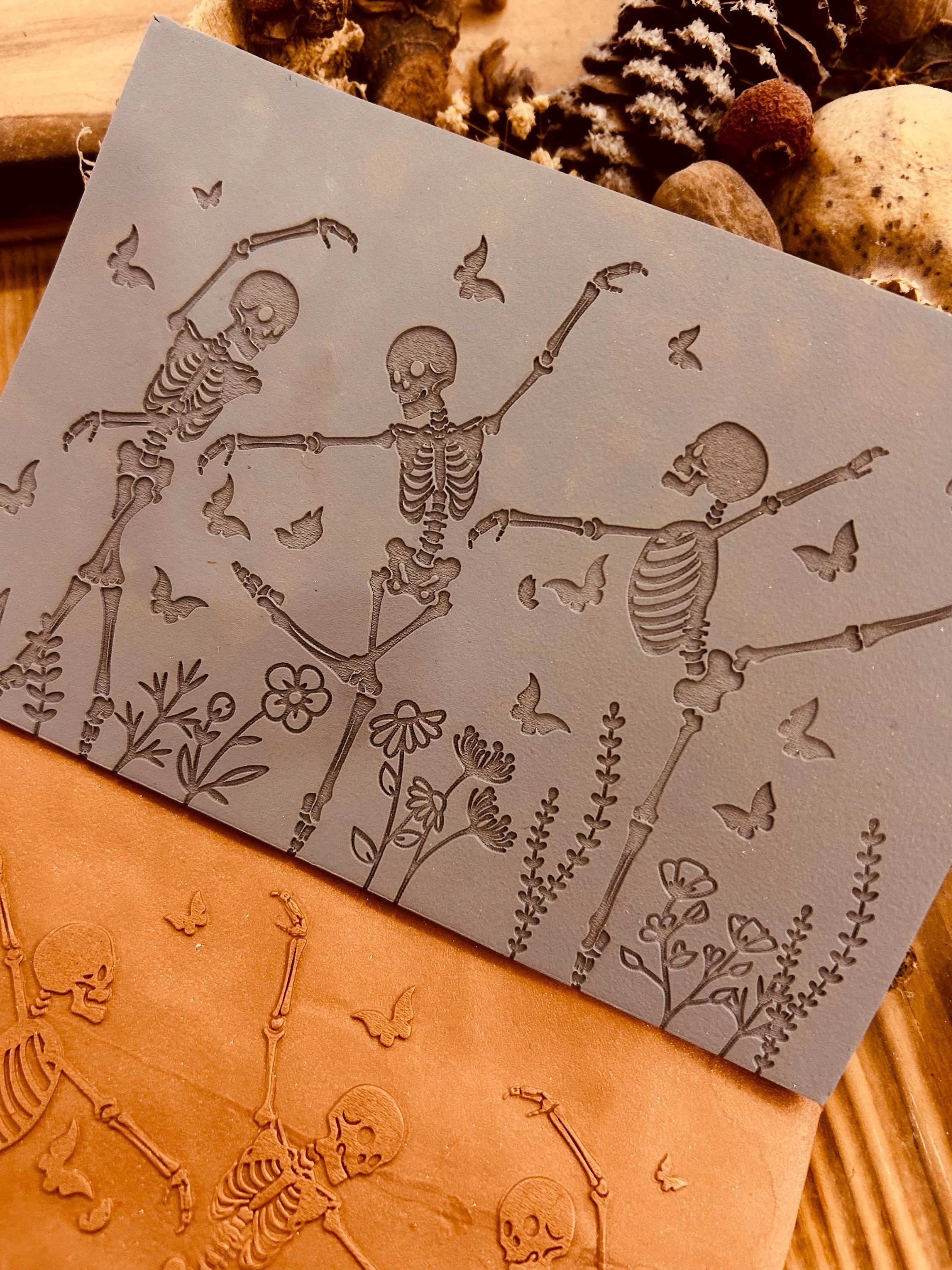 Halloween Dancing Skeleton and Butterfly Pattern Rubber Texture Mat | 10x14 cm | For Polymer Clay, Air Dry Clay, Silver Clay