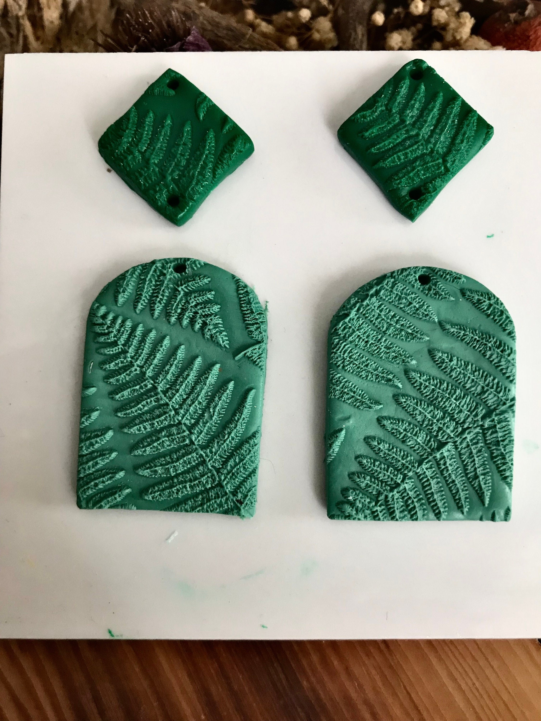 Fern Leaf Texture Mat – 70mm Rubber Stamp for Polymer Clay Earrings, Jewelry, Botanical Crafts | Nature-Inspired Clay Texture Tool