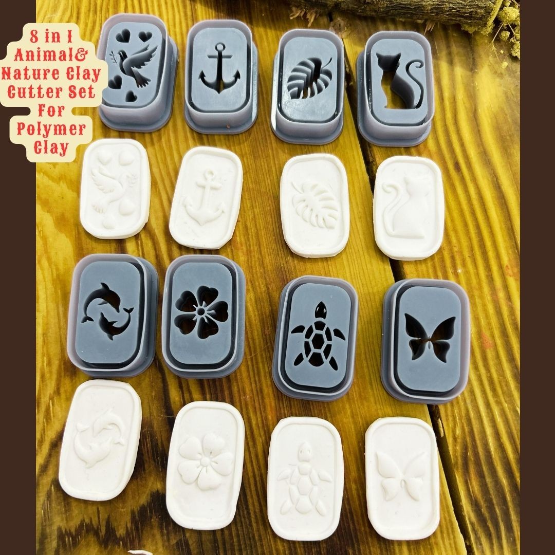 Animal And Nature Clay Cutter Set for Polymer Clay 8pc Resin Cutters with Cat,Anchor, Dove, Butterfly, Turtle, Dolphin, Leaf, Cherry Blossom