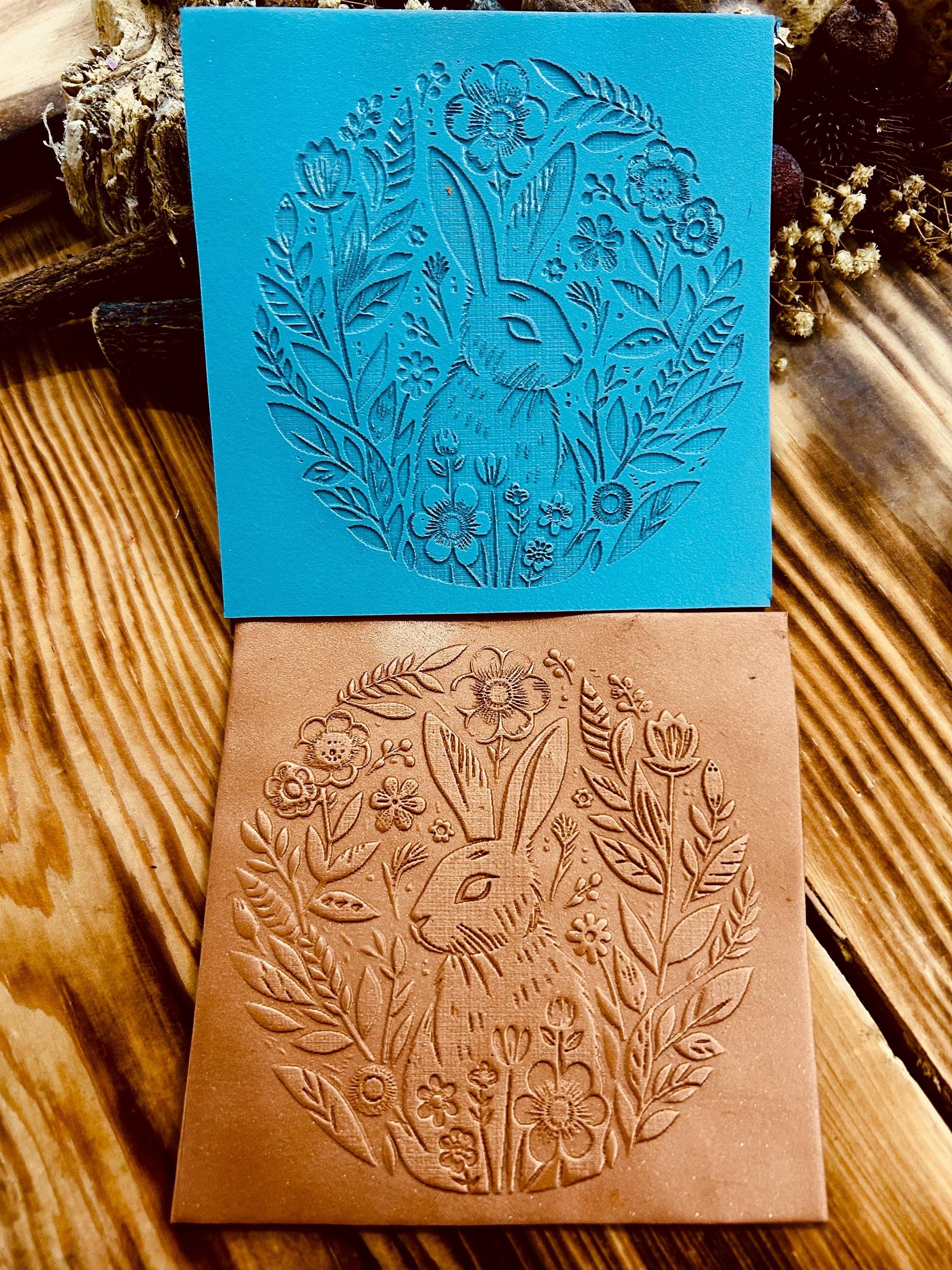 Easter Bunny And Flowers Rubber or Acrylic Texture Mat 3 Different Size– Polymer Clay Stamp, Embossing Tool, Acrylic Texture Sheet, Plaque, Tile for Fimo, Sculpey, Cernit