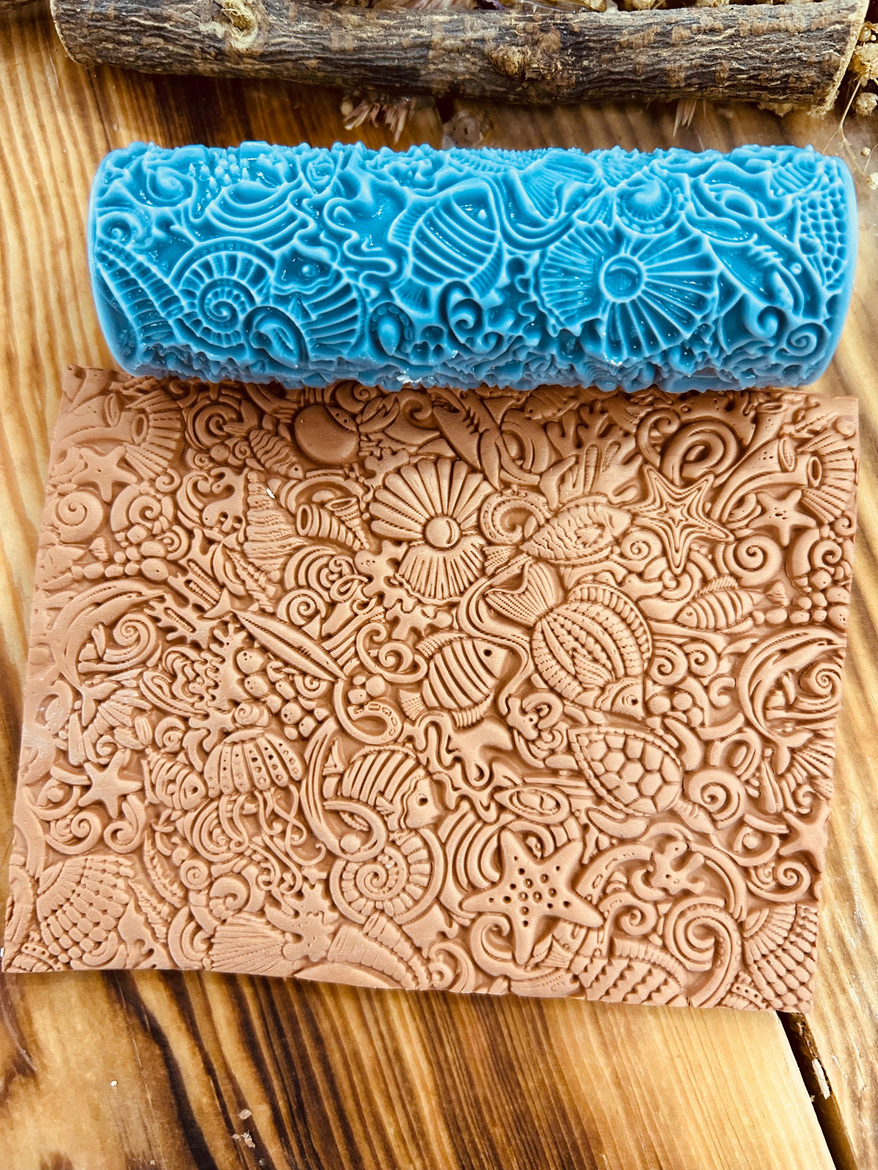 Sea Creatures Pattern Texture Roller – 10cm Embossing Roller for Polymer Clay, Air Dry Clay, Soap, Metal Clay, DIY Crafts