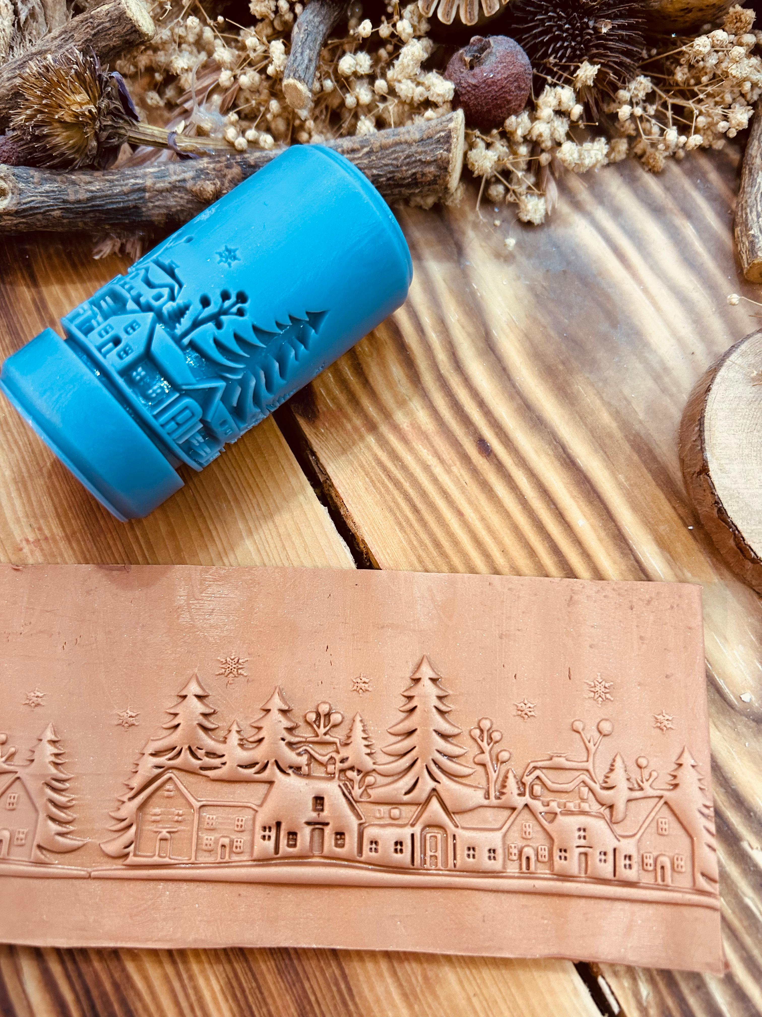Mini Unique Christmas Scene Patterned 7cm High Roller, Embossing Texture Roller, DIY tool, Polymer Clay, Ceramic, Sugar Dough