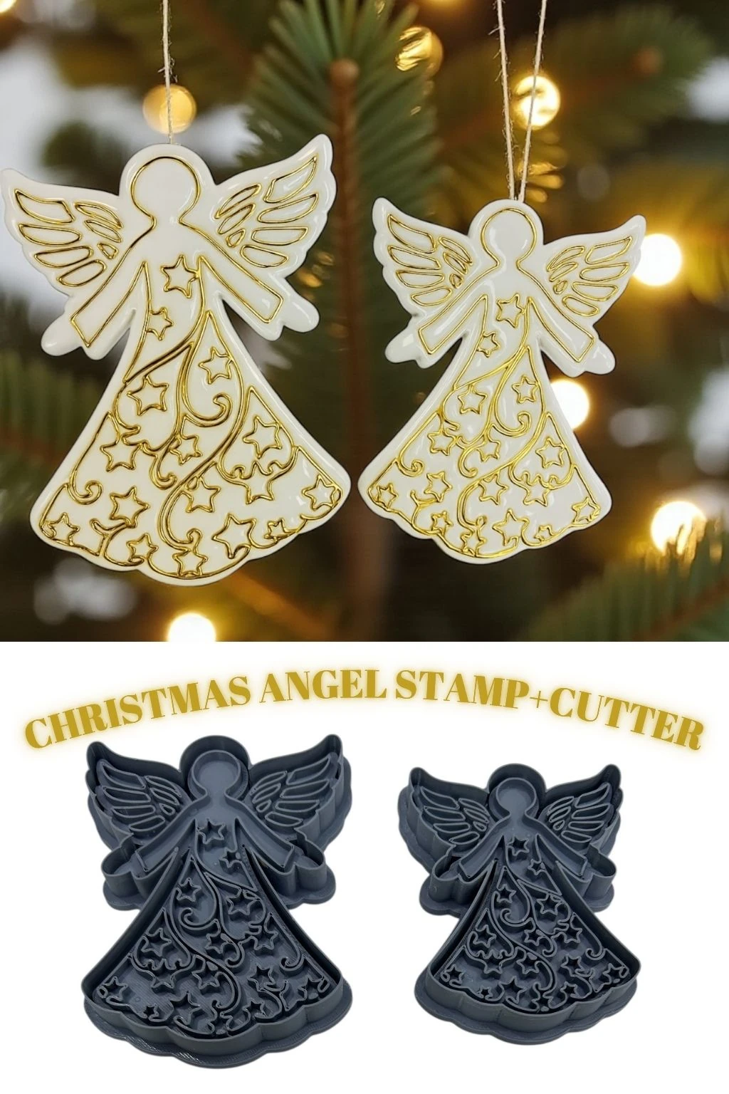 Angel Cutter & Stamp Set for Clay | Christmas Ornament Making Tools | Polymer Clay, Air Dry Clay And Soap Molds (2 Size)
