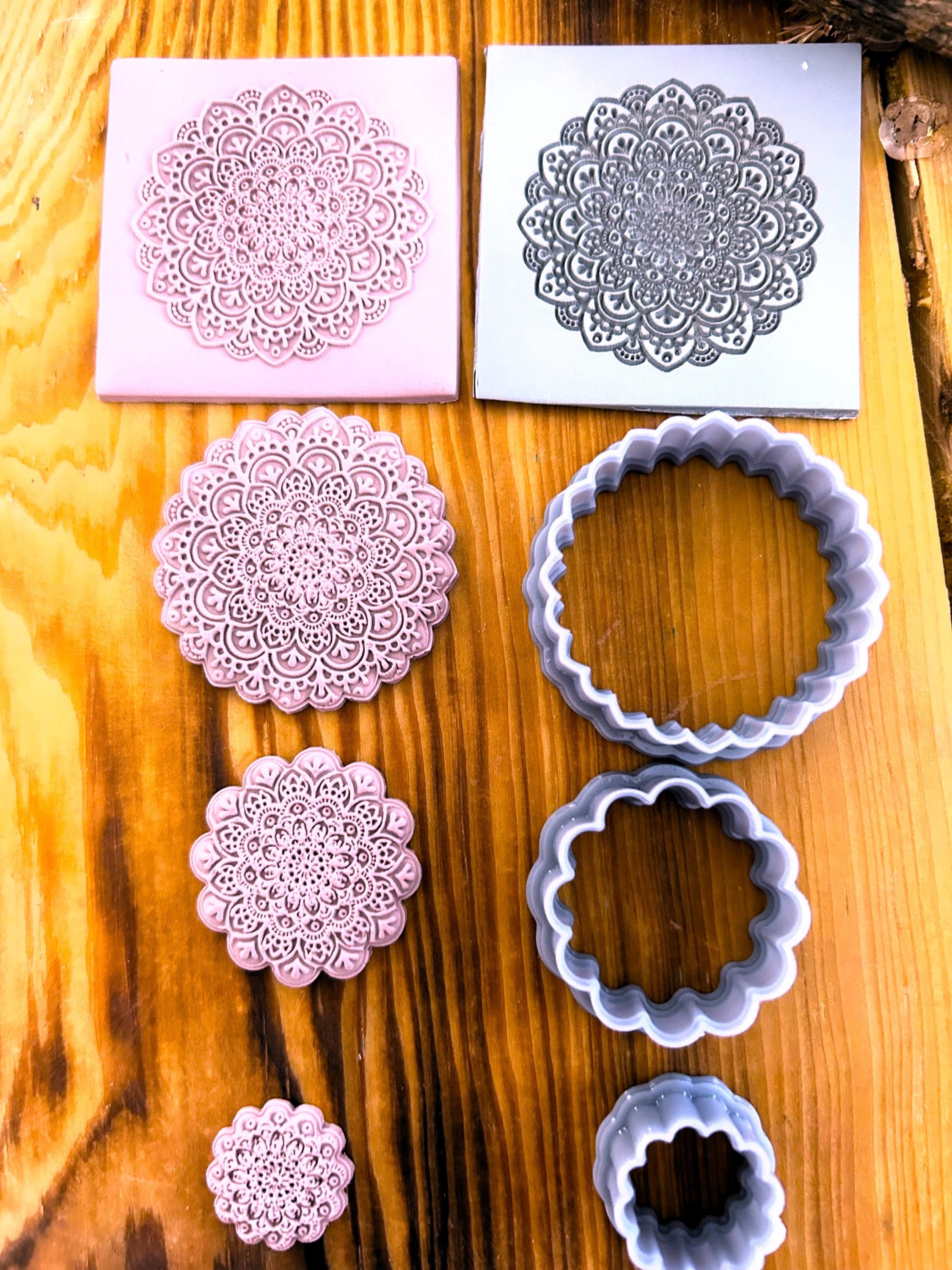Mandala Design Rubber Texture Mat with Matching Clay Cutters – Available in 5x5 cm and 7x7 cm