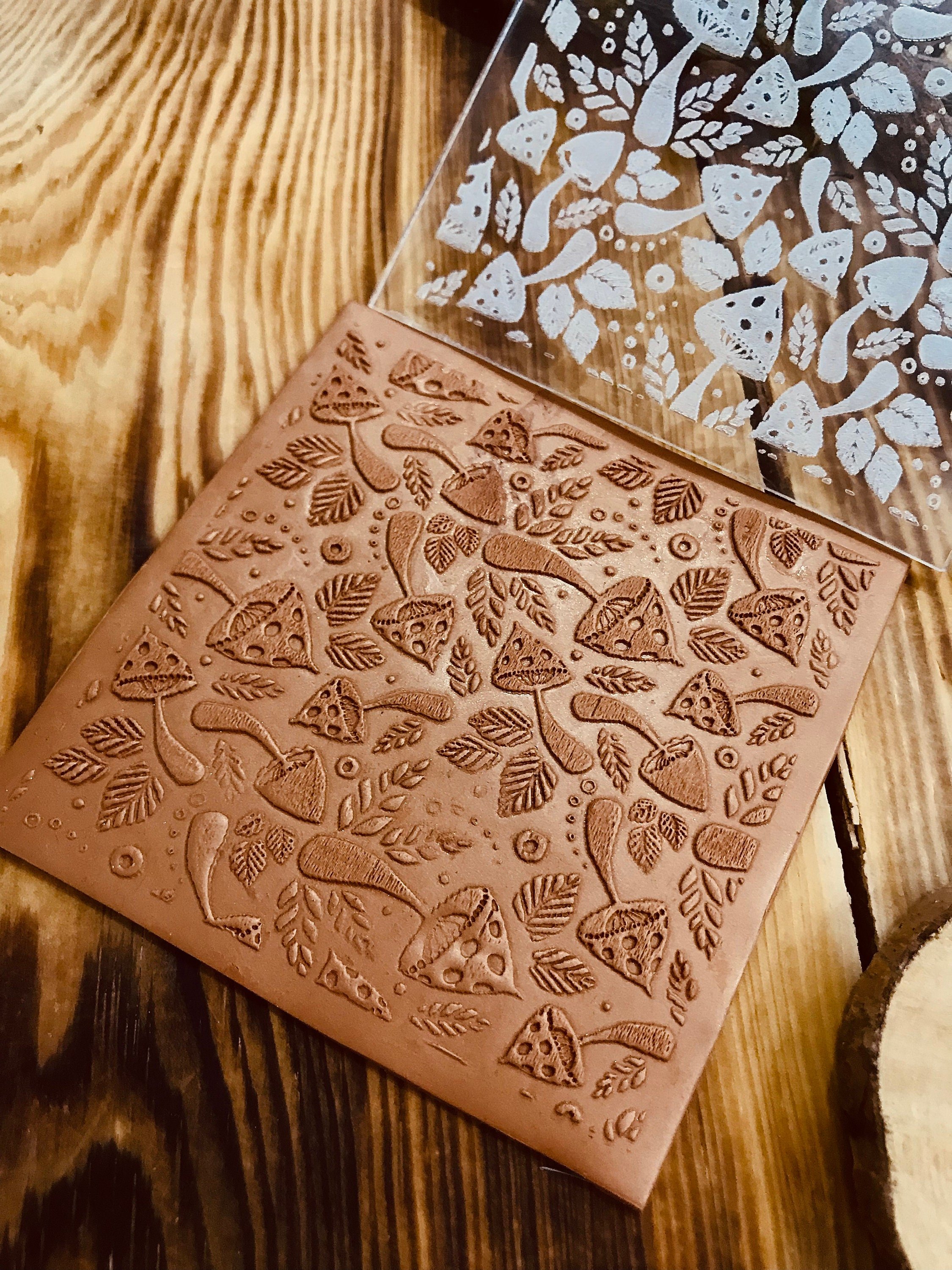 Mushroom Acrylic Embossing Stamp For Polymer Clay, Ceramic ,Fondant Stamp, Cookie Embosser, Cookie Stamp, Acrylic texture tool