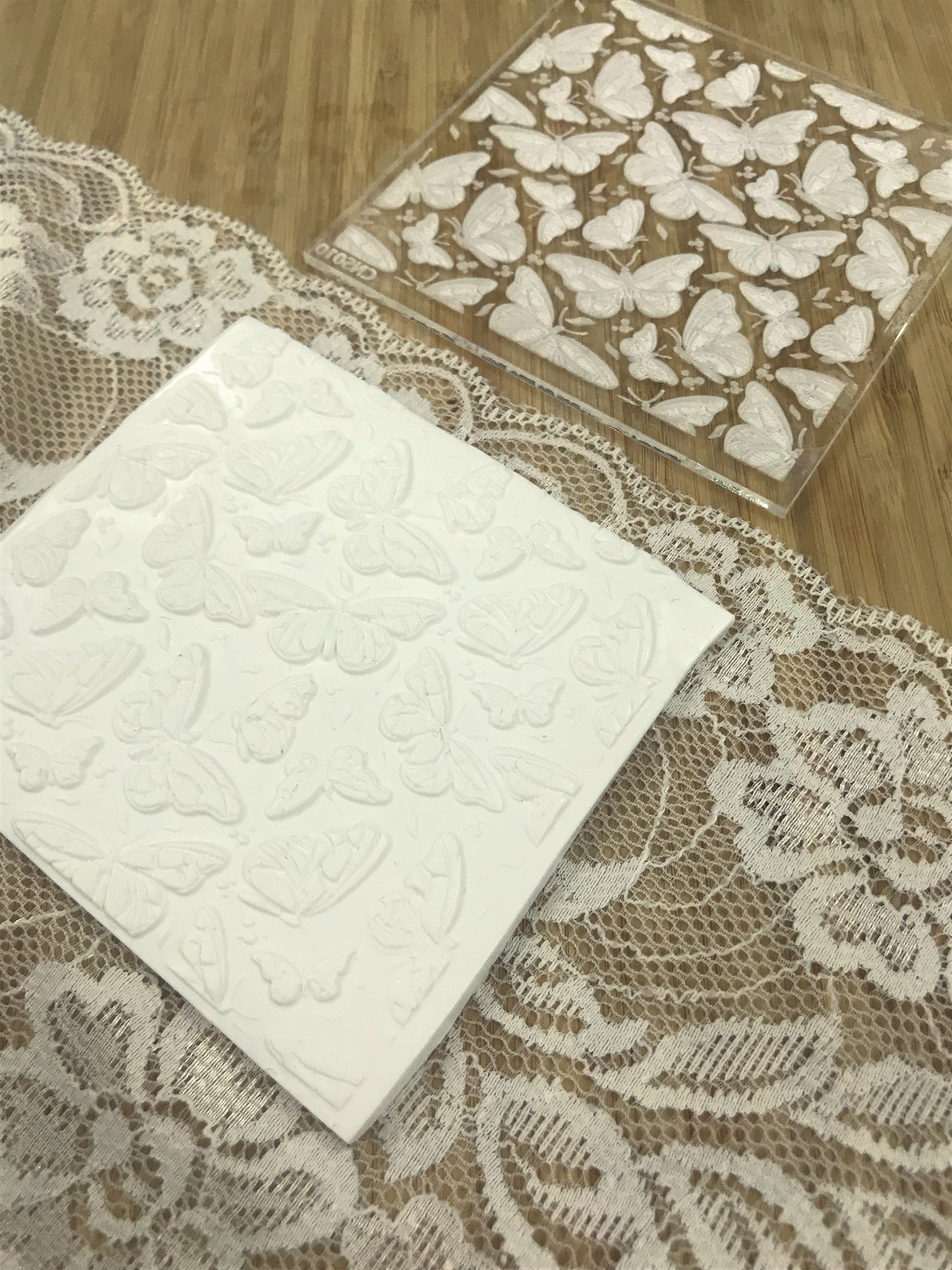 Butterfly Pattern Rubber And Acrylic Texture Mat Stamp for Polymer Clay, Acrylic Clay Tool, Crafting Texture Sheet