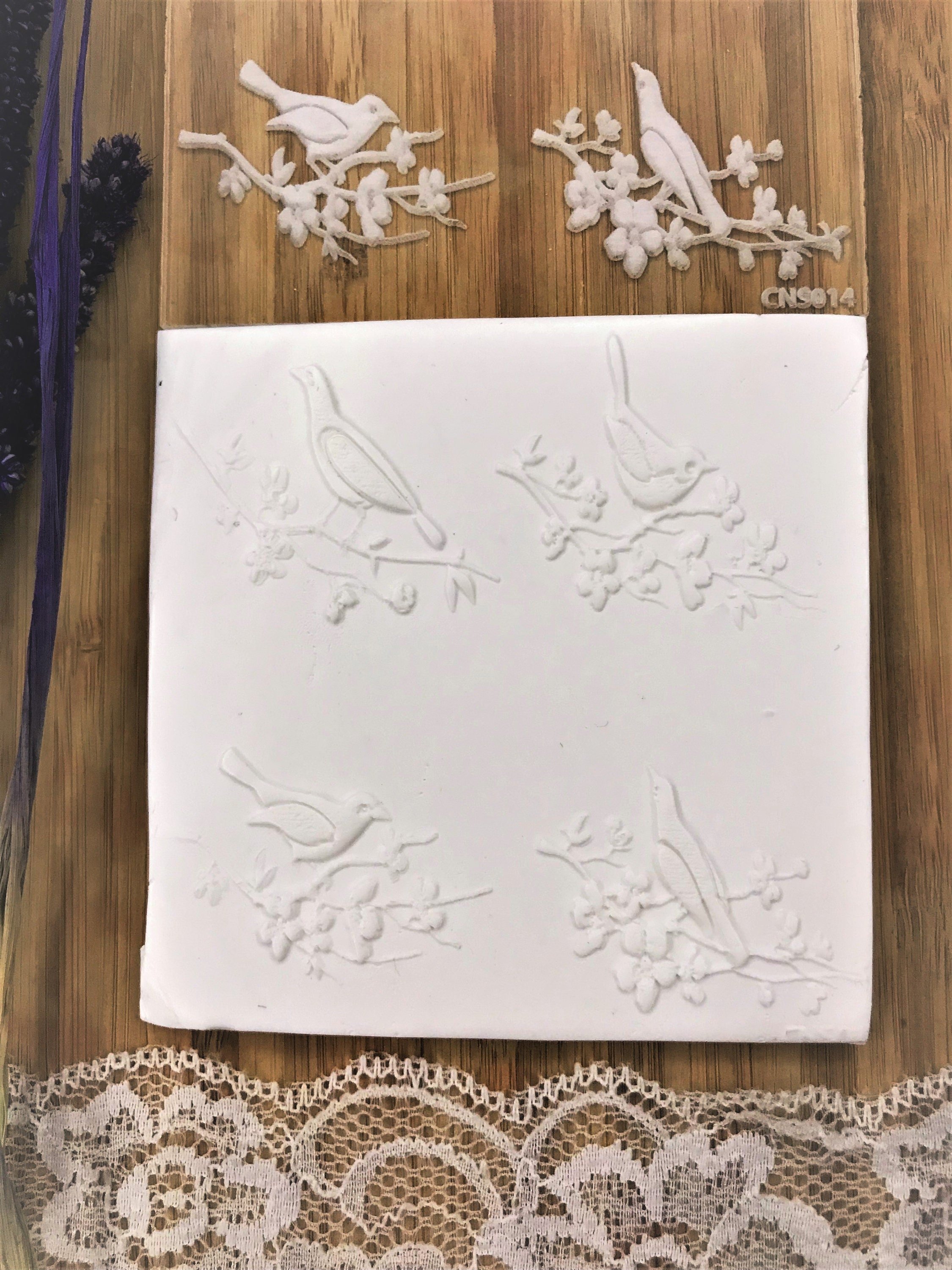 Bird Flower Clay Rubber Or Acrylic Texture Mat – Acrylic Clay Tool, Dough Sheeter, Ceramic Supplies, Crafting Texture Plate