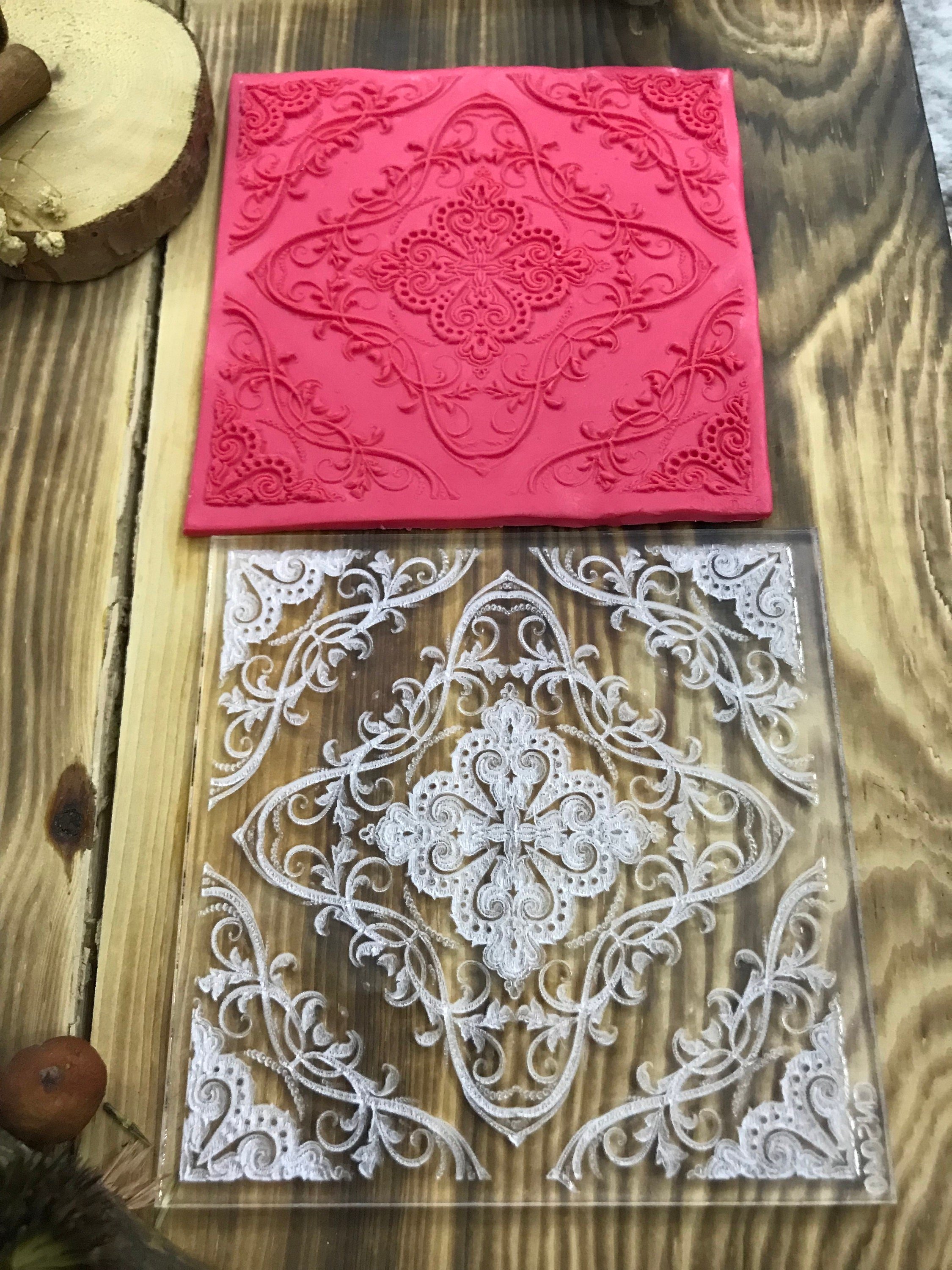 Baroque2 Pattern Texture Mat | Polymer Clay Debossing Stamp | Rubber or Acrylic Texture Sheet for Jewelry, Crafts, and Cake Decorating