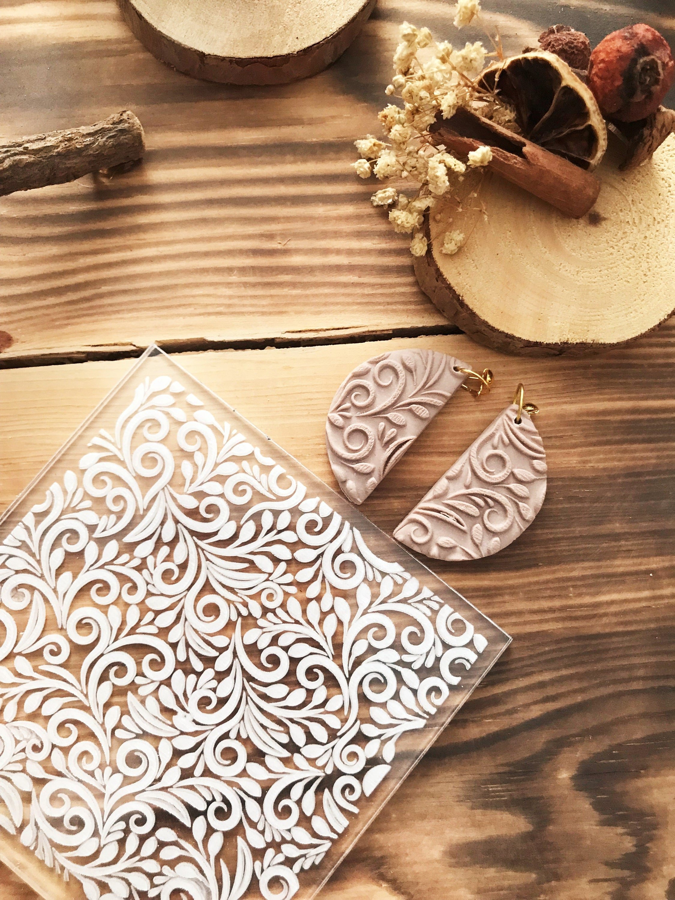 Vintage Unique Acrylic Embossing Stamp For Polymer Clay, Ceramic ,Fondant Stamp, Cookie Embosser, Cookie Stamp, Acrylic tool, For Metal Clay