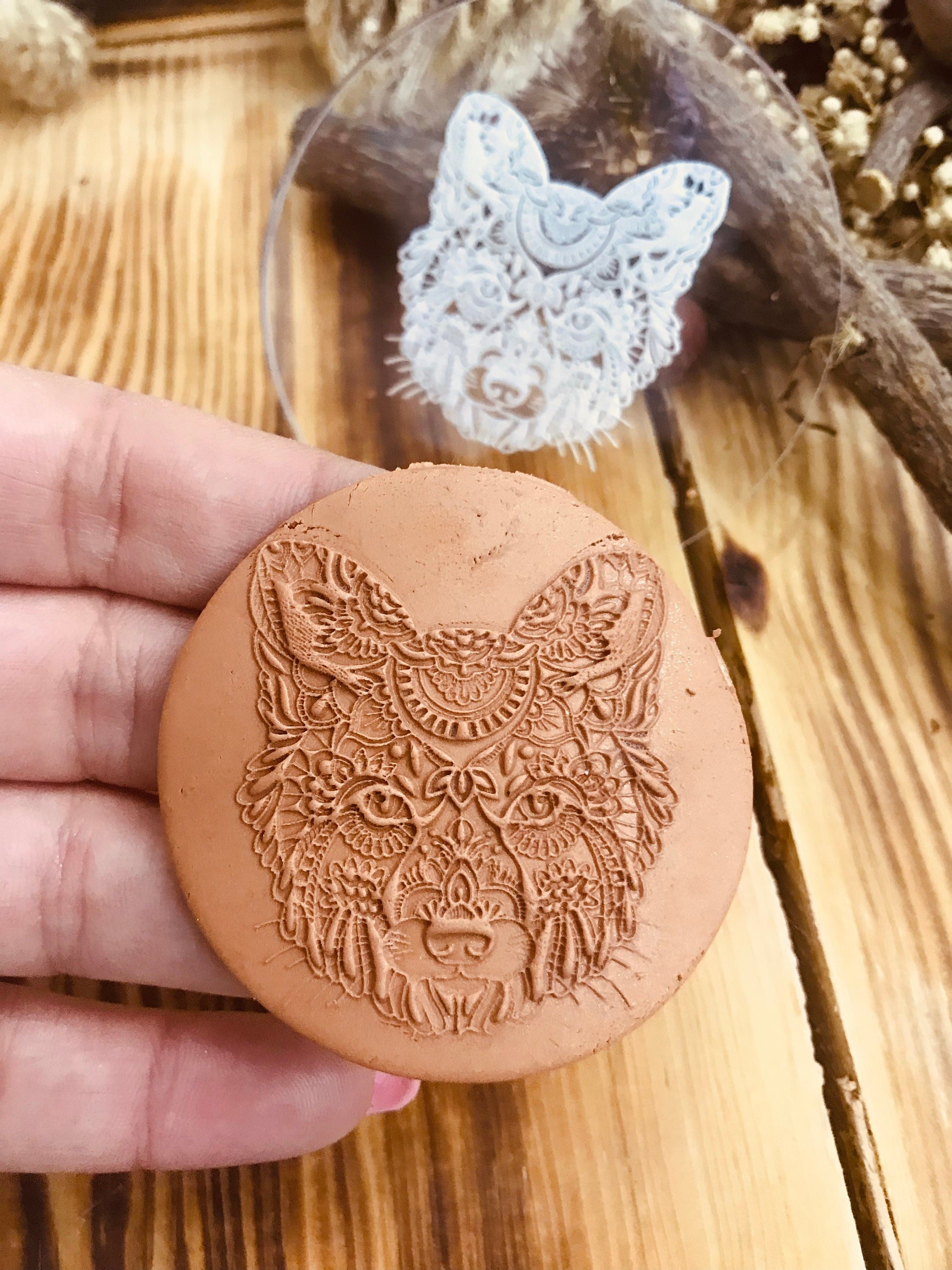 Wolf Mandala Pattern Texture Mat, Debossing Stamp, Acrylic clay texture tool, Texture Sheet,Ceramic Supplies, Texture Plate