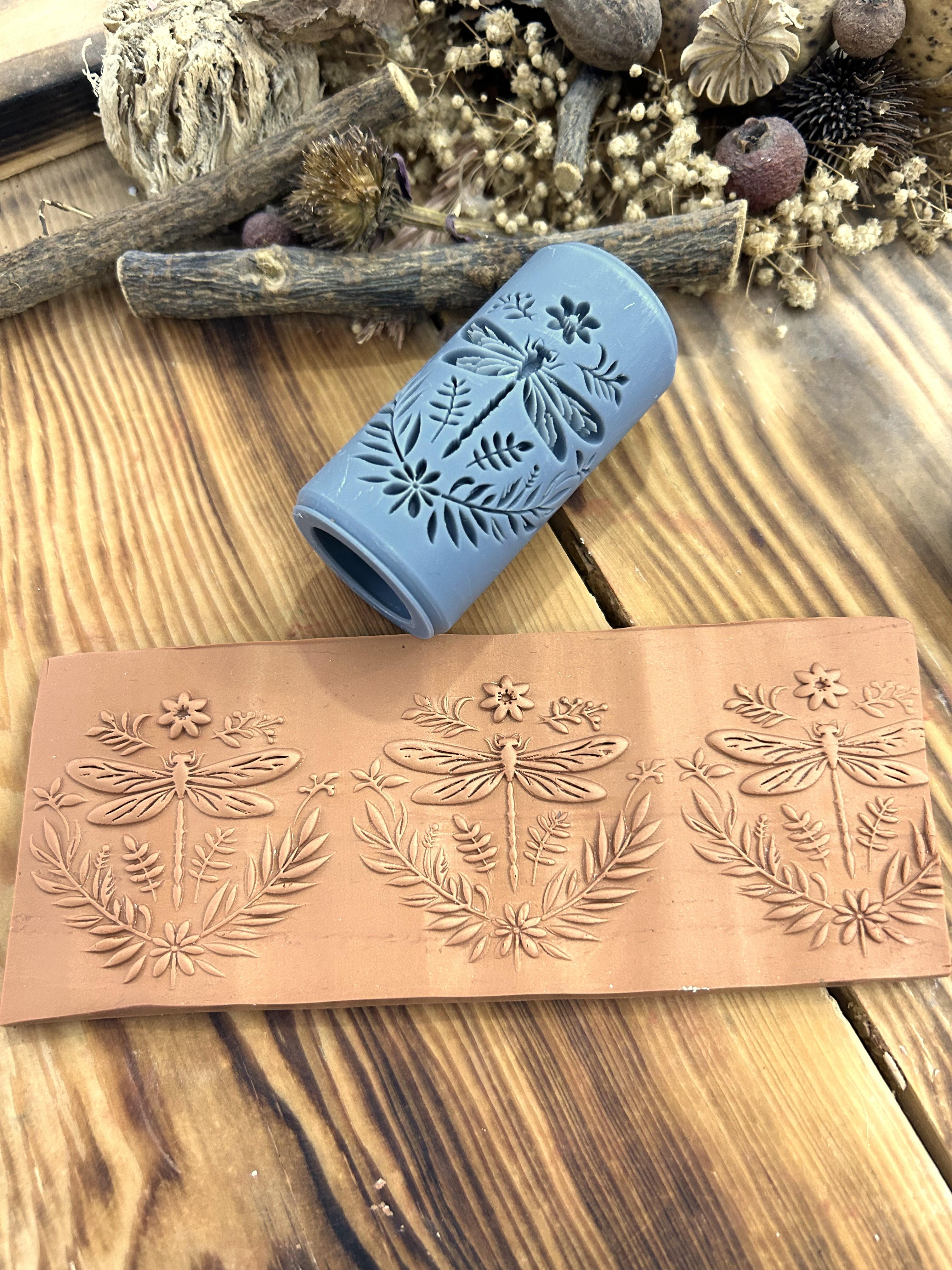 New Dragonfly Patterned 7cm High Roller, Embossing Texture Roller, DIY tool, Polymer Clay, Ceramic, Sugar Dough