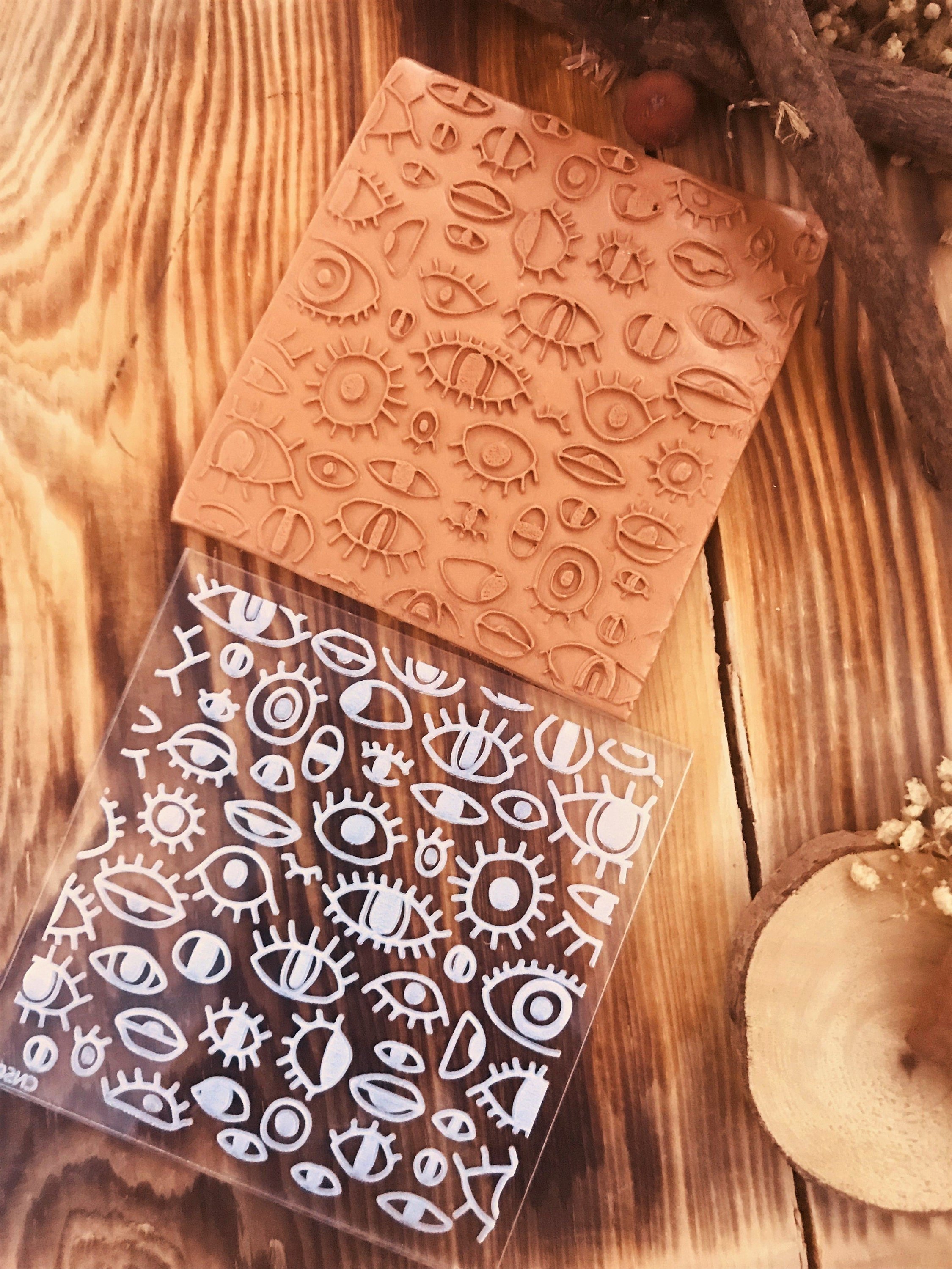 Eyes Texture Mold – Abstract Eye Pattern for Polymer Clay, Air Dry Clay And Metal Clay | 10x10 cm Rubber And Acrylic Stamp