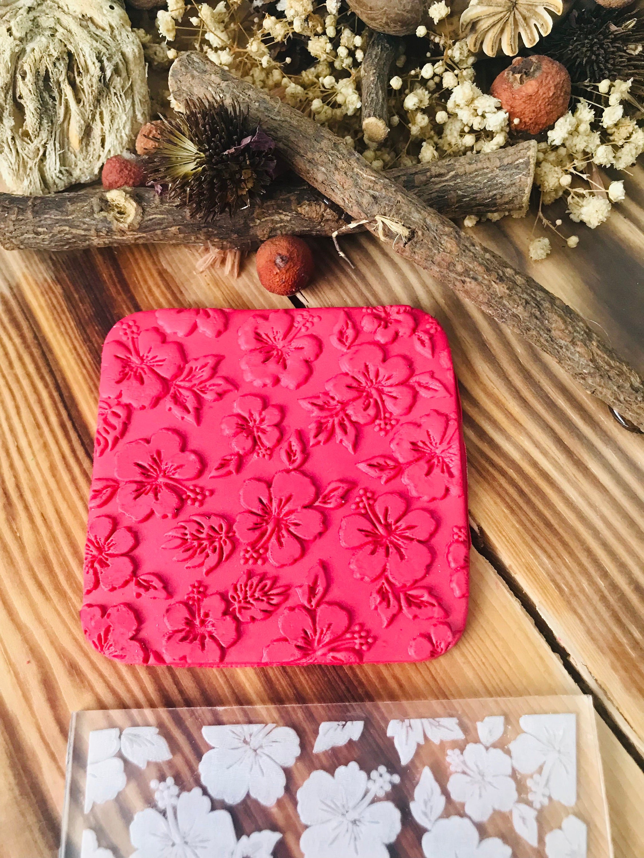 Hibiscus Texture Mat, Polymer Clay Debossing Stamp, Acrylic Impression Mat, Texture Sheet, Pottery Tool, Ceramic Supplies, Texture Tile